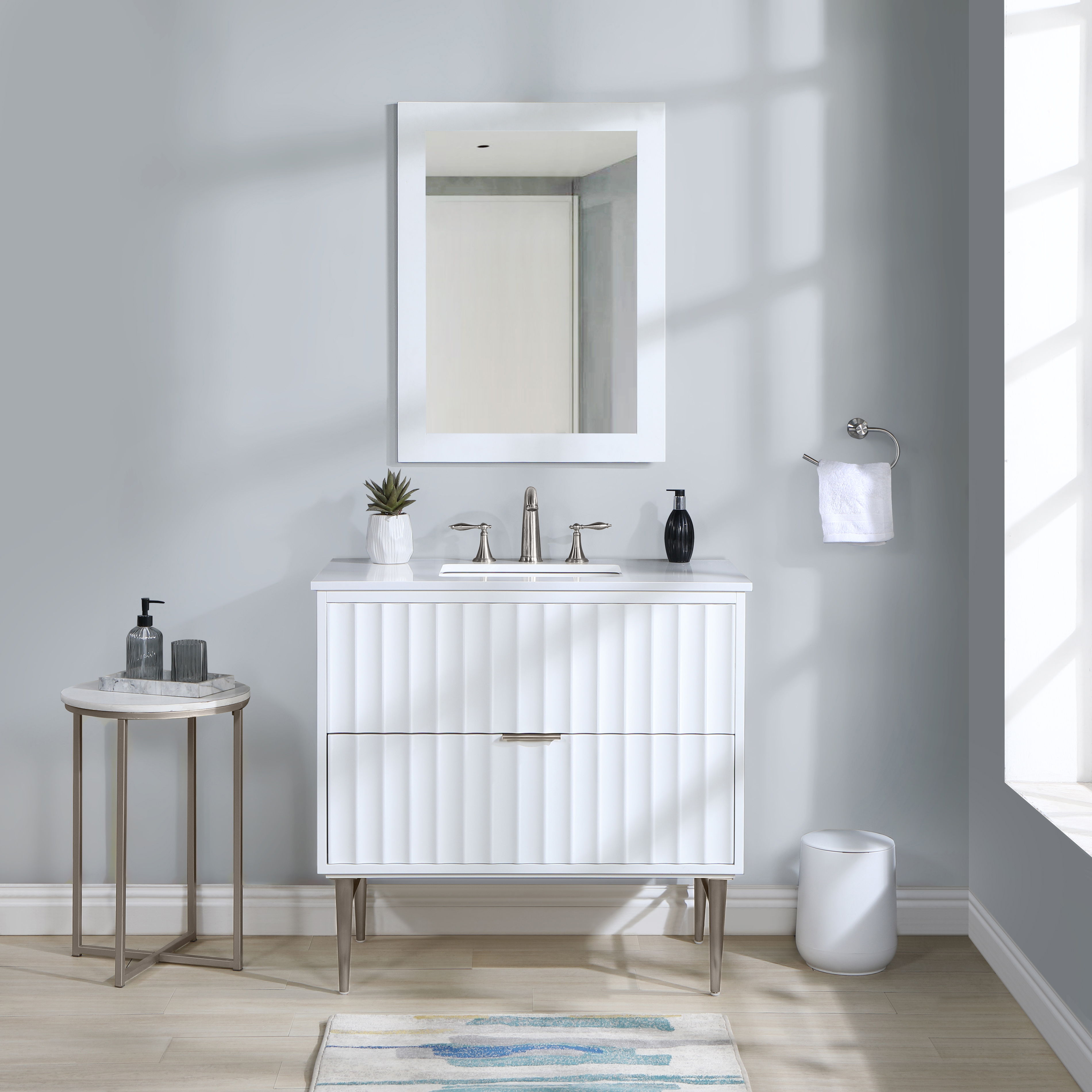 Modernist - 36" Bathroom Vanity With Chrome Legs - White