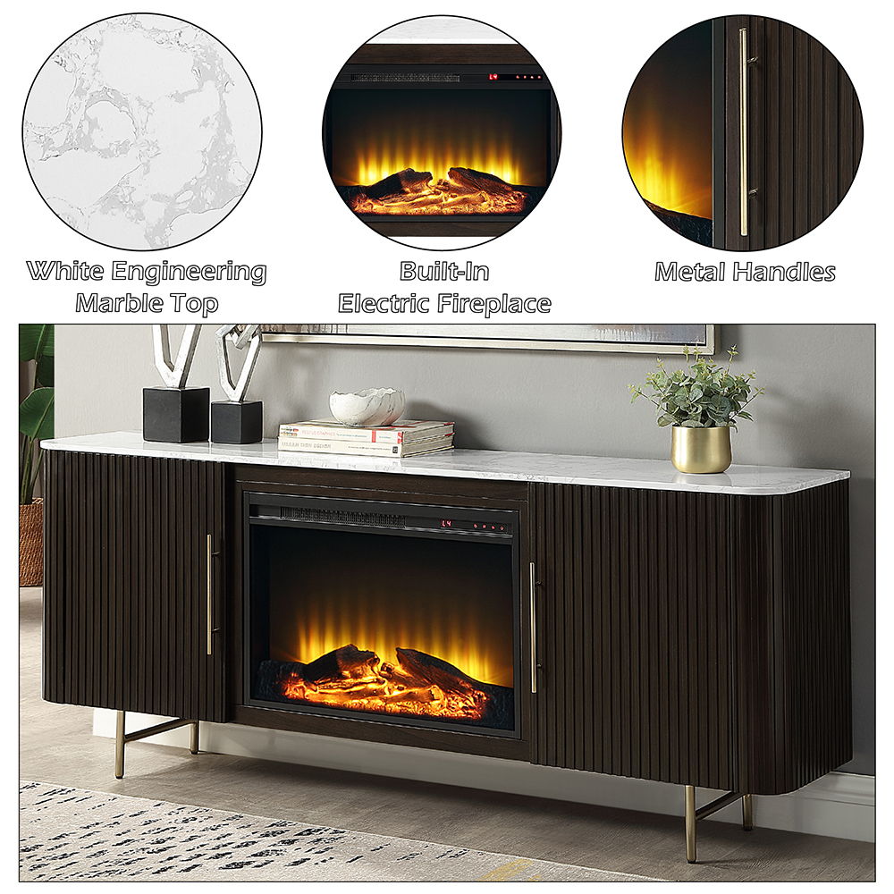 Clayten - Server With Marble Top & Fireplace - White & Espresso, dark brown, view 7