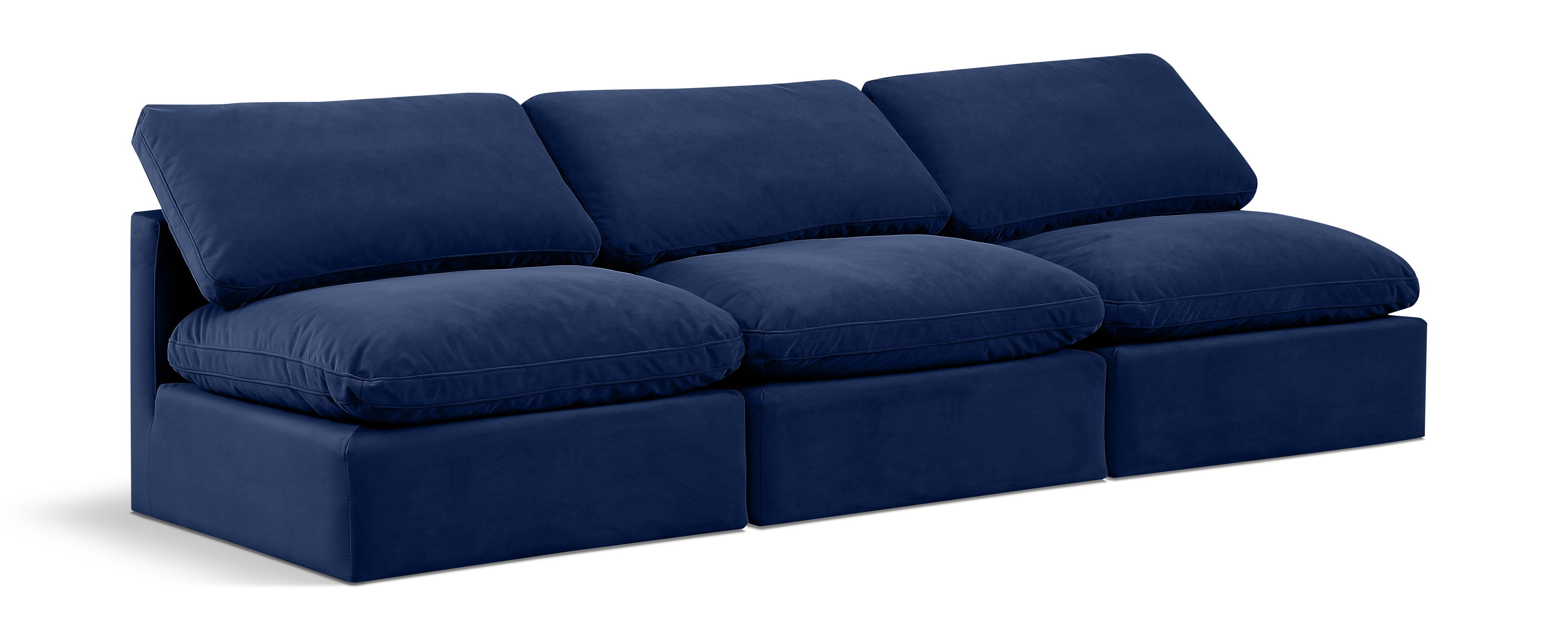 Indulge - Velvet 3 Seat Modular Armless Sofa - Blue