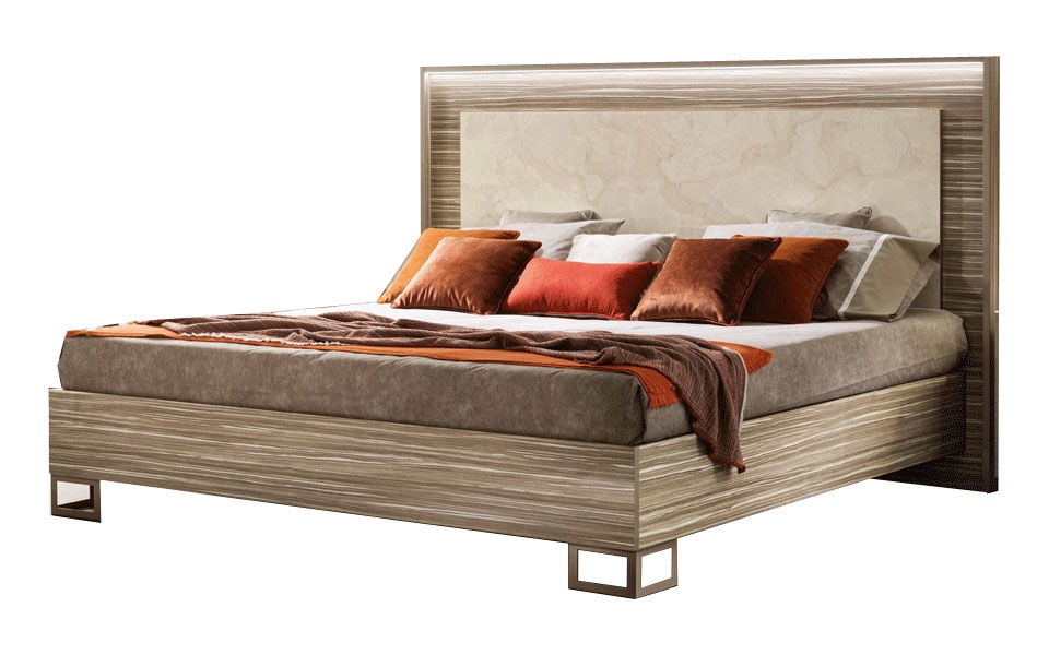 Luce - King Size Bed With Wooden Headboard - Light Beige / Light Brown