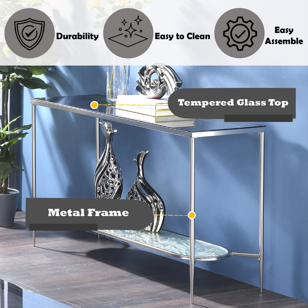 Adelrik - Sofa Table - Glass & Chrome, silver, view 6