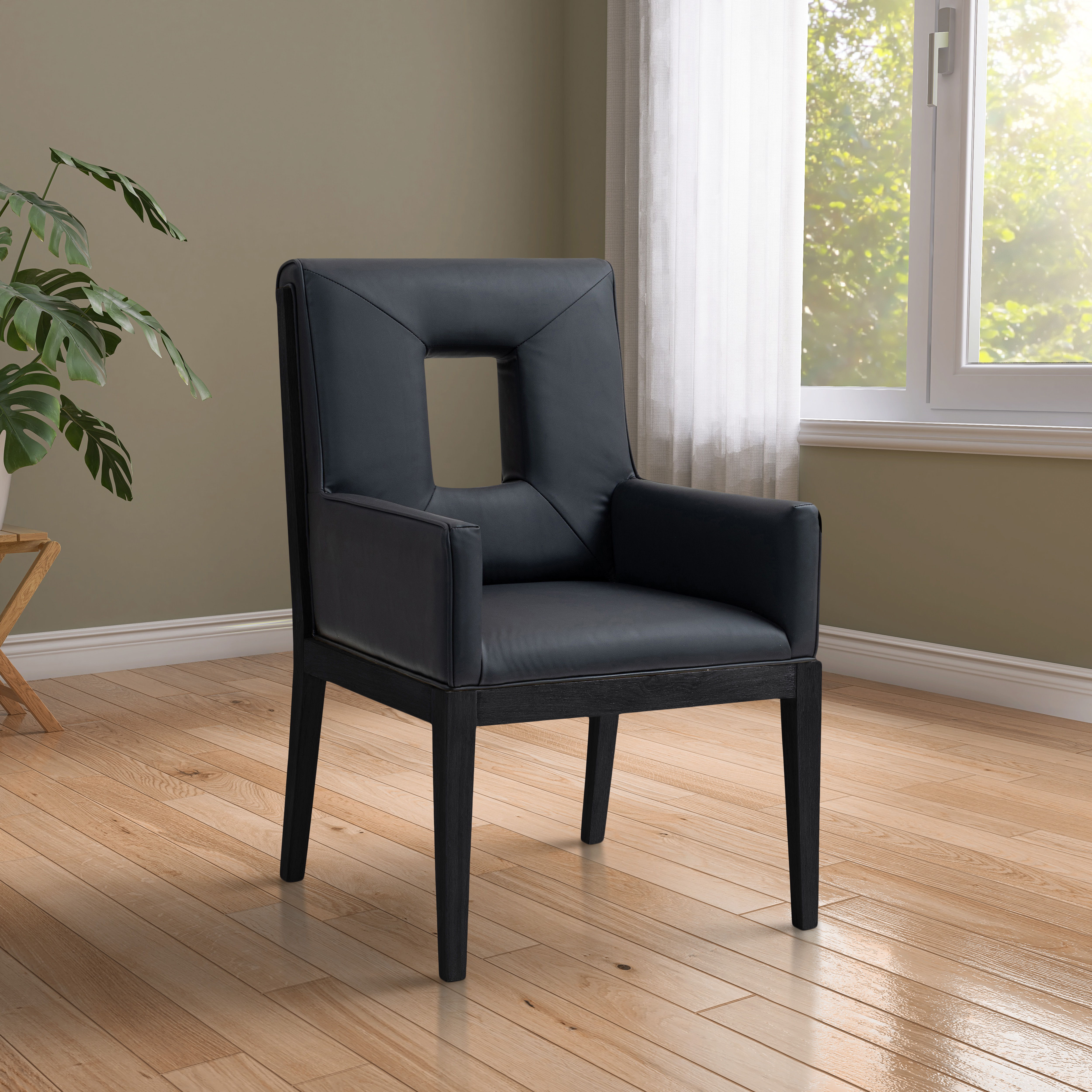 Gwendolyn - Faux Leather Dining Arm Chair With Black Frame - Black
