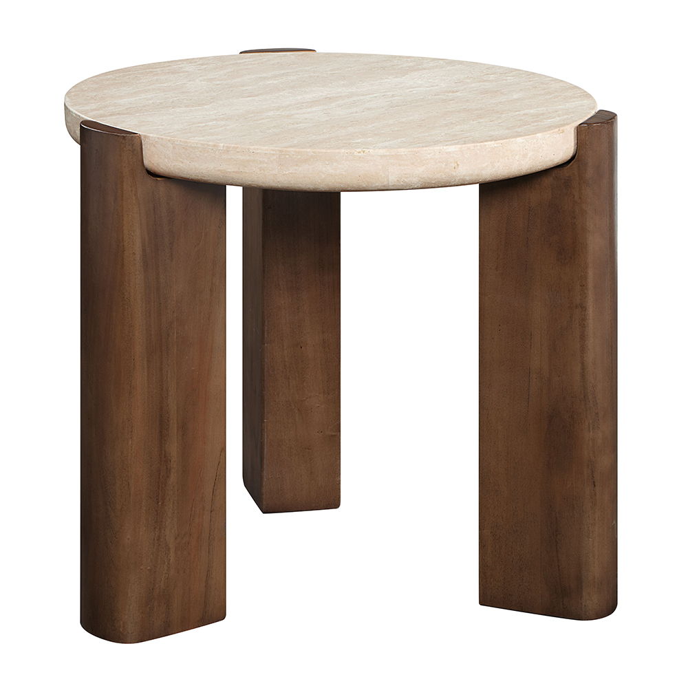 Leonardo - End Table - Travertine Top & Dark Oak, dark brown, view 2