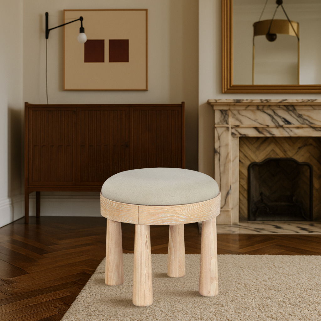 Larea - Linen Textured Fabric Ottoman - Cream