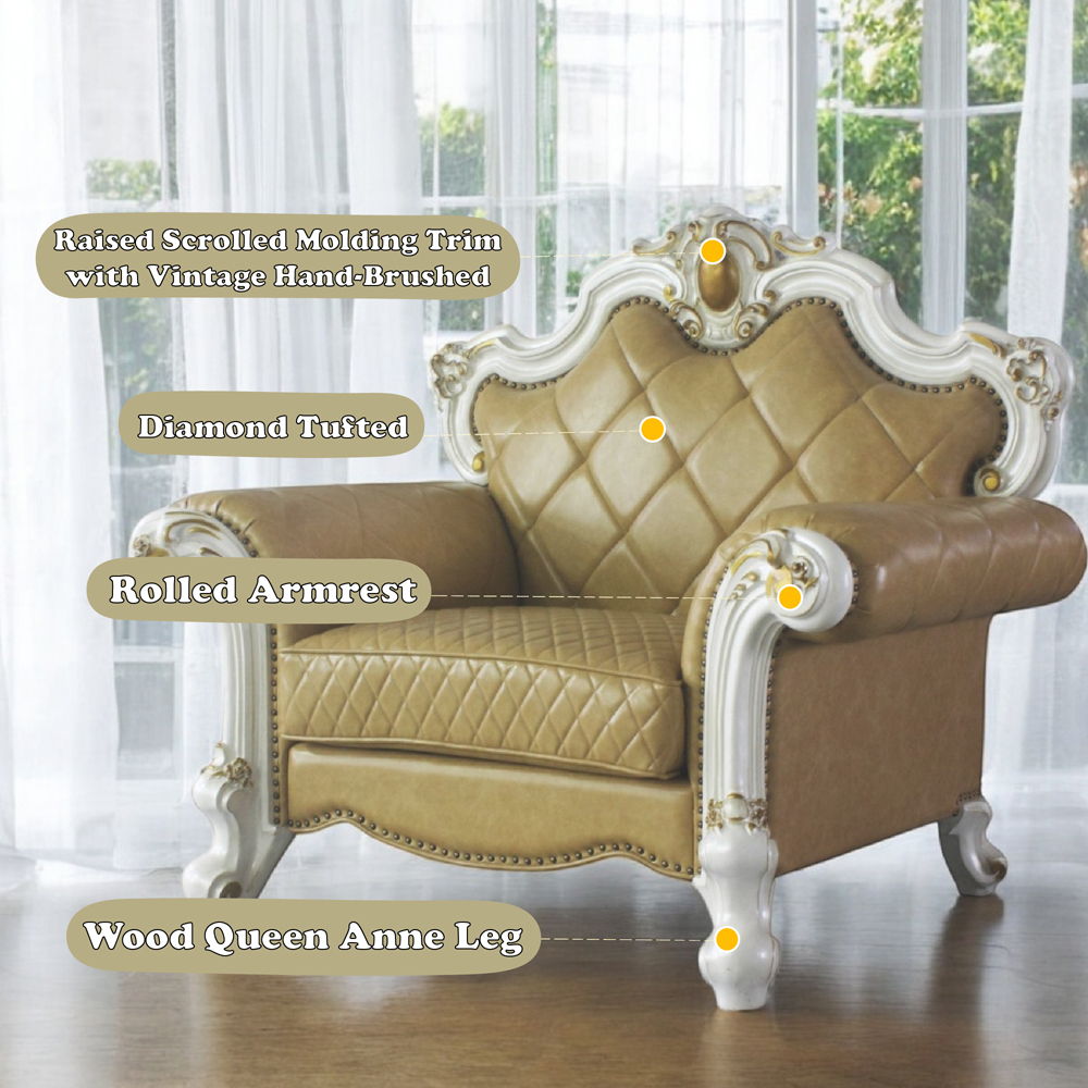Picardy - Chair With Pillow - Butterscotch Synthetic Leather & Antique Pearl, beige, view 5