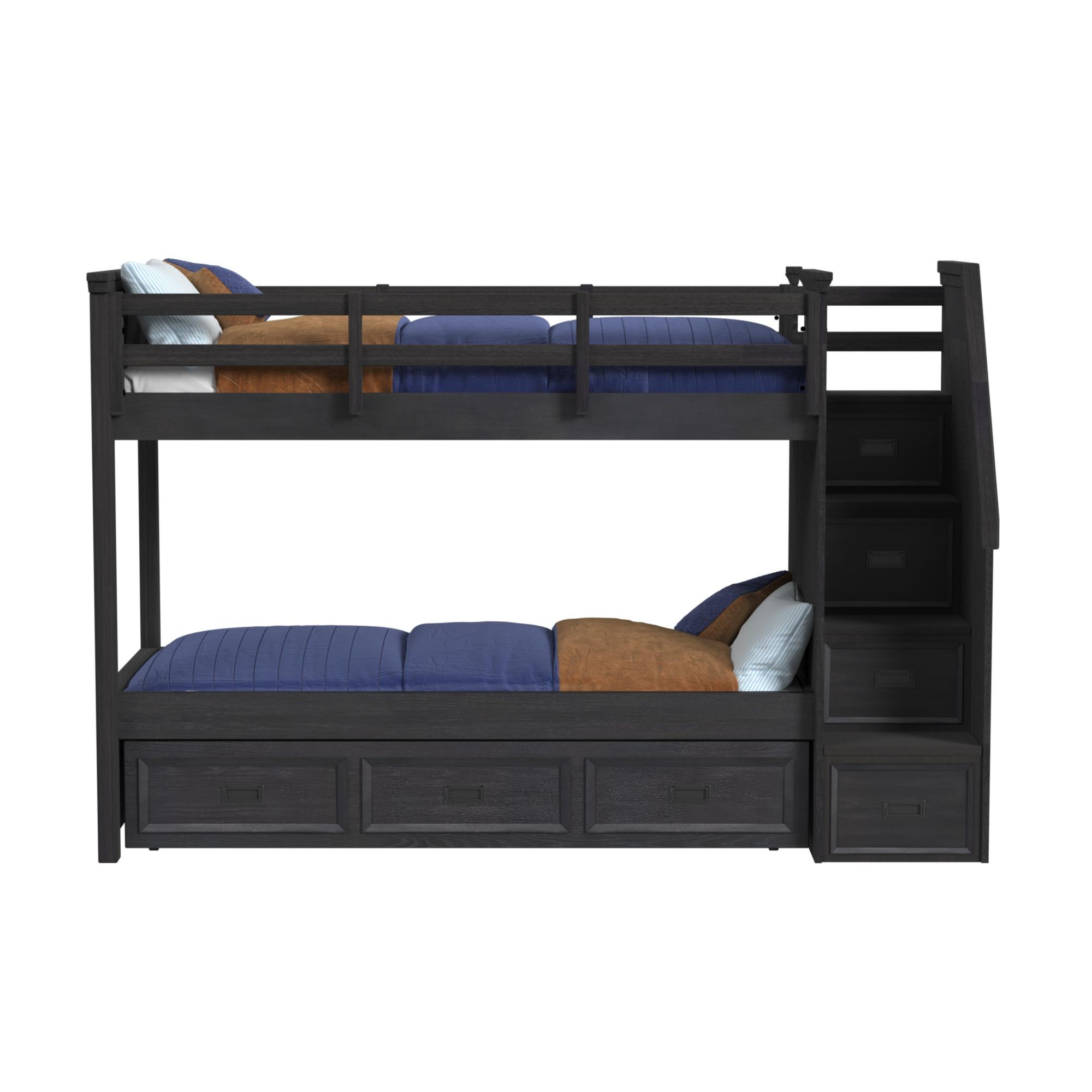 Hampton Kids - Twin Over Twin Bunk With Staircase And Trundle - Charcoal