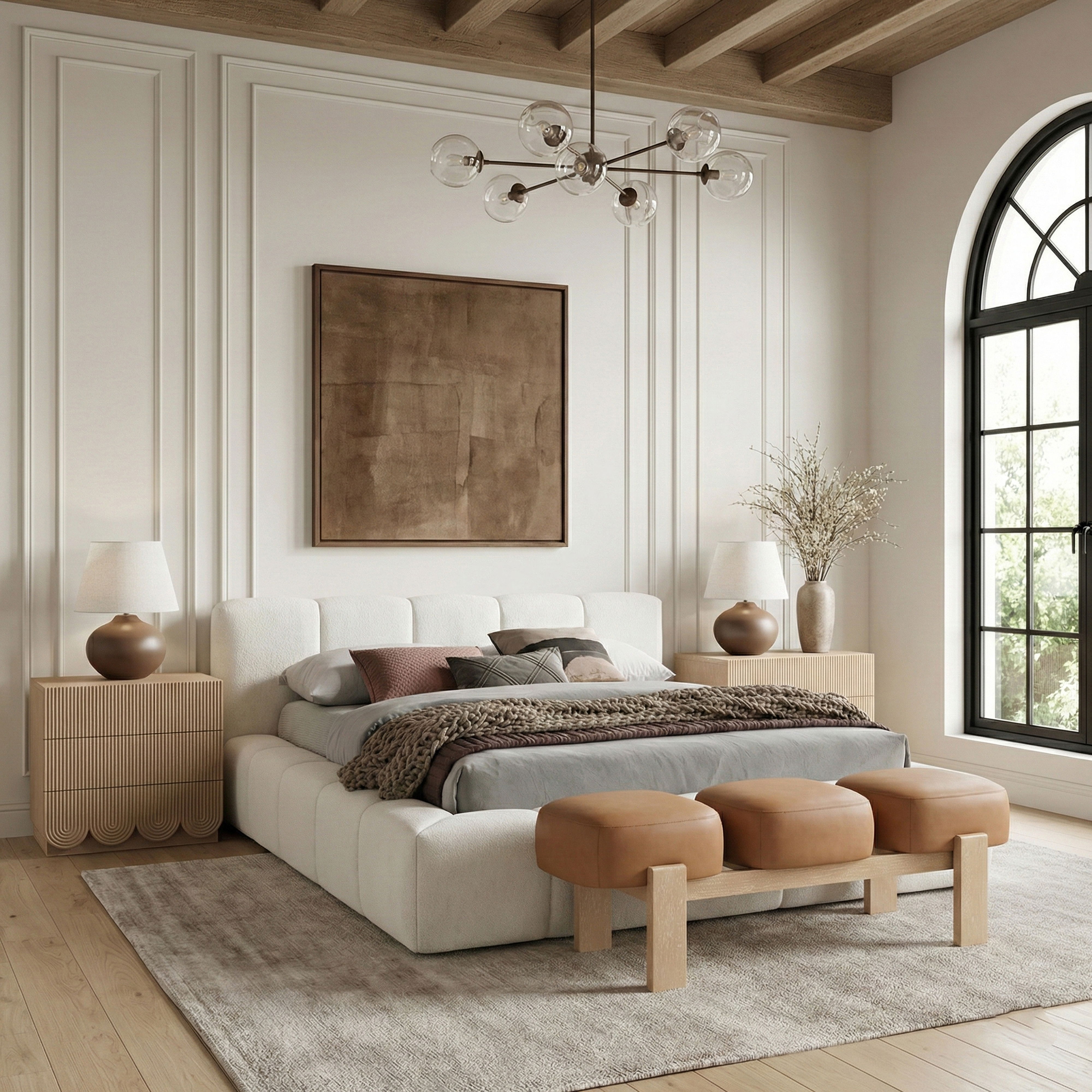 Woodcrest - Vegan Leather Upholstered Bench - Cognac / Painted Natural
