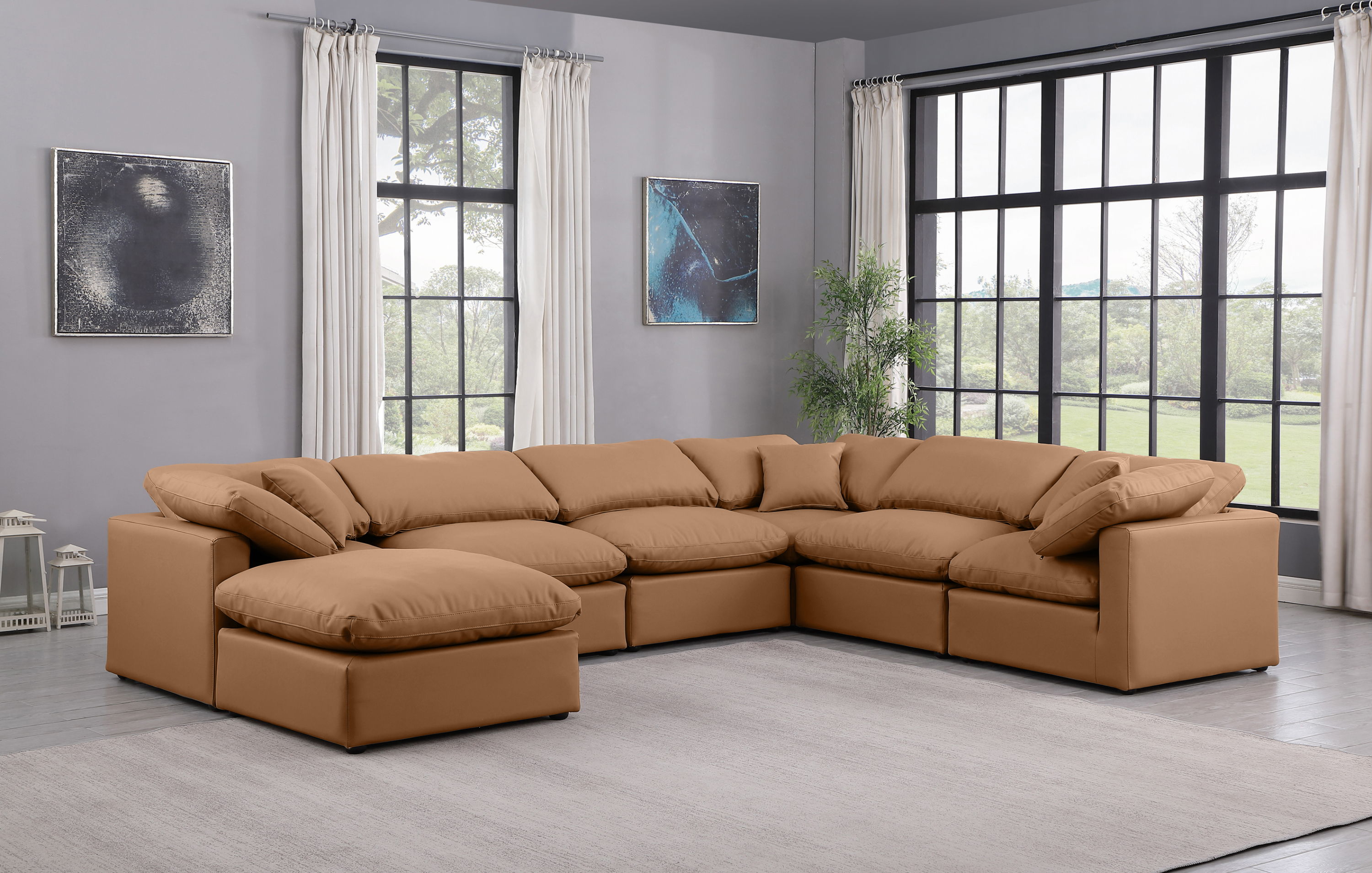 Indulge - Faux Leather 7 Piece Modular Sectional - Cognac