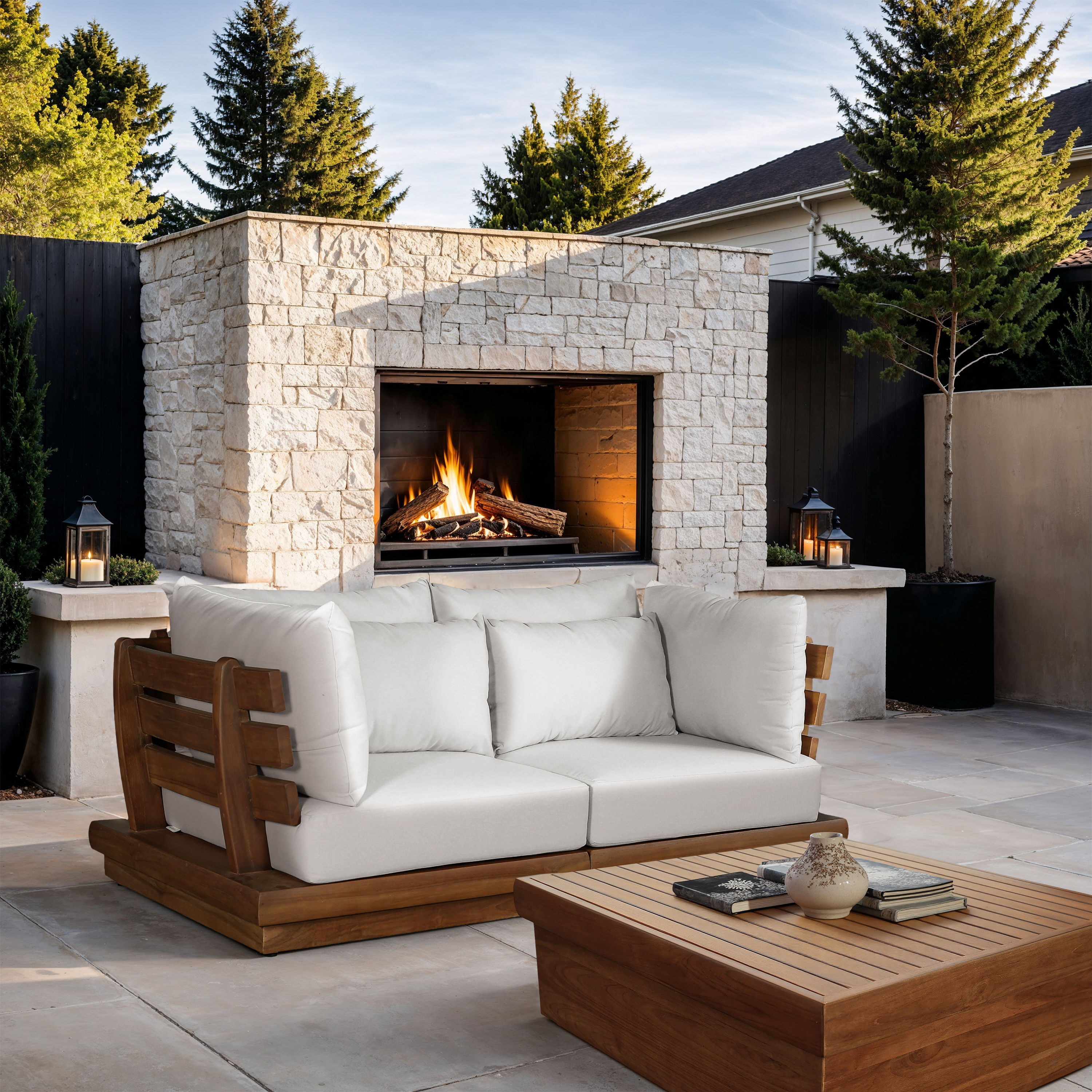 Mirella - 2 Piece Water Resistant Fabric 76" Upholstered Outdoor Patio Modular Loveseat - Off-White