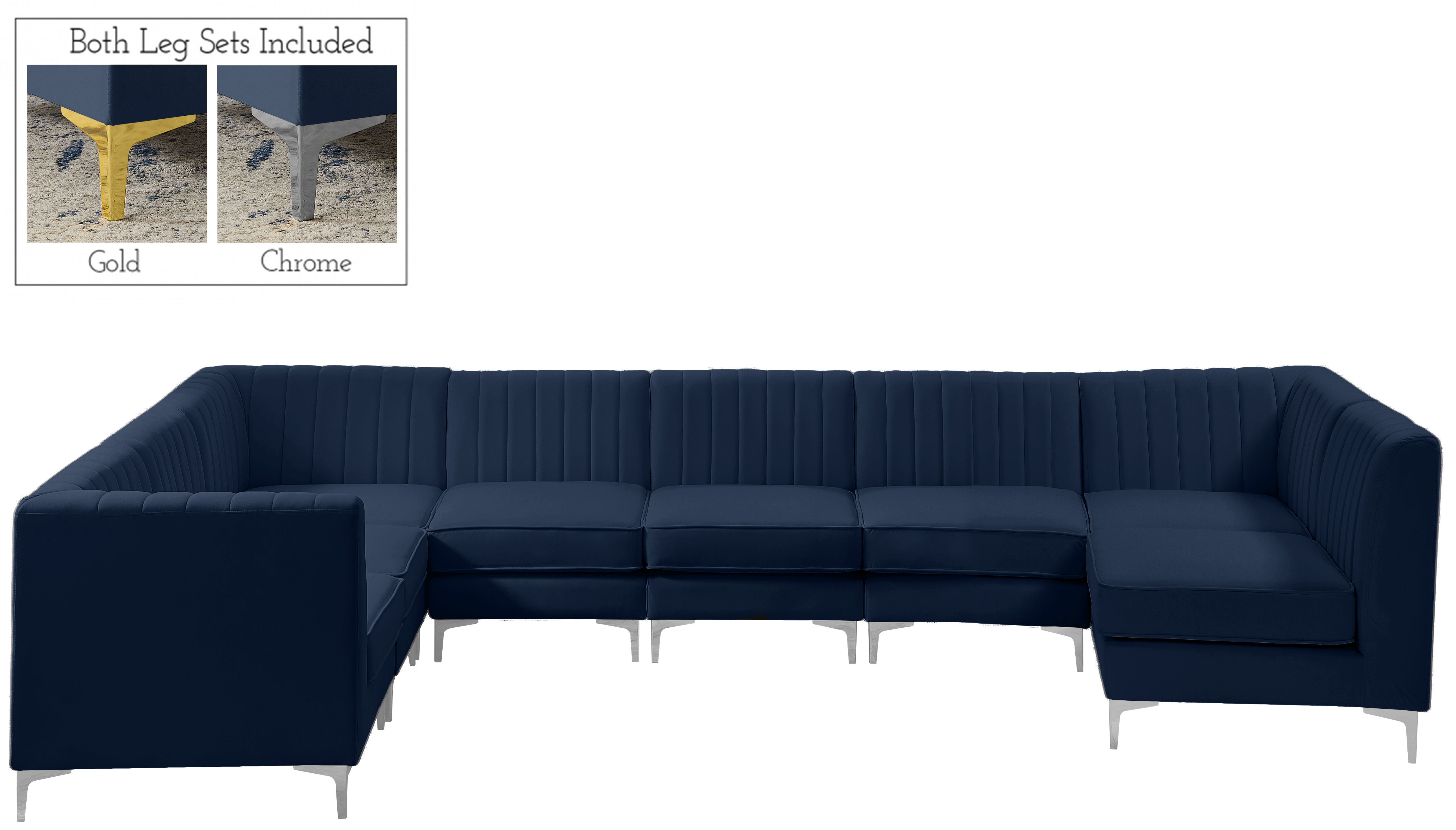Alina - 8 Piece Velvet Modular Sectional - Navy