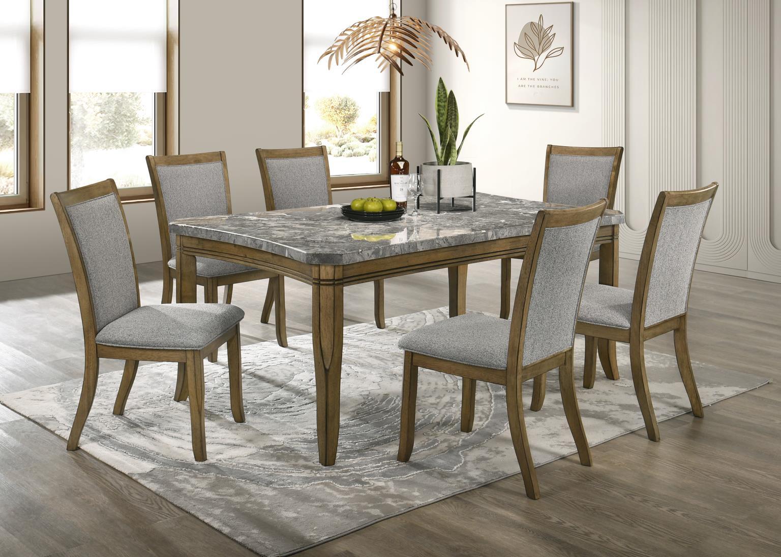 D076 - 7 Piece Dining Room Set (Dining Table, 6 Side Chairs) - Pearl Silver