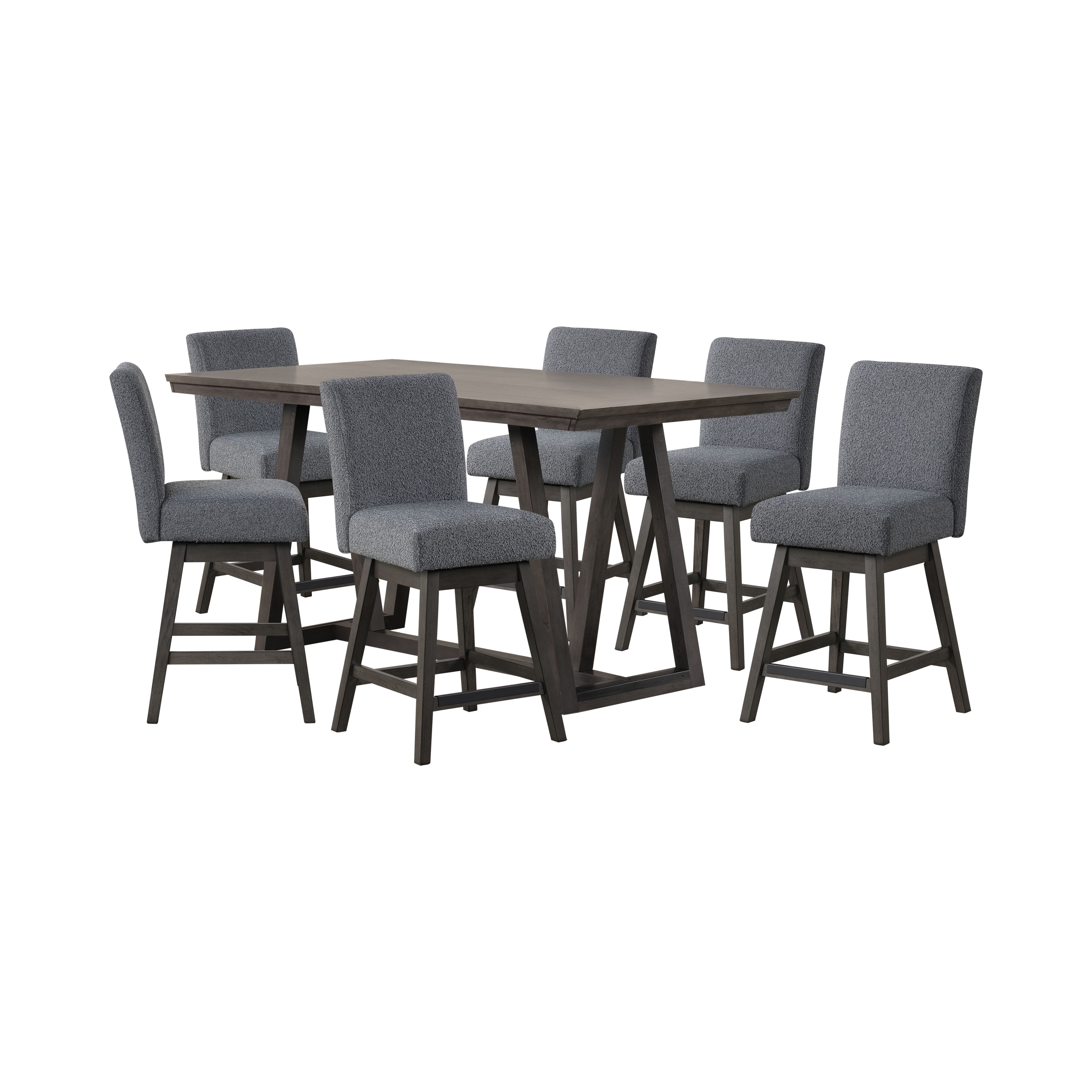 High Line - Counter Table & 6 Swivel Counter Chairs - Gray