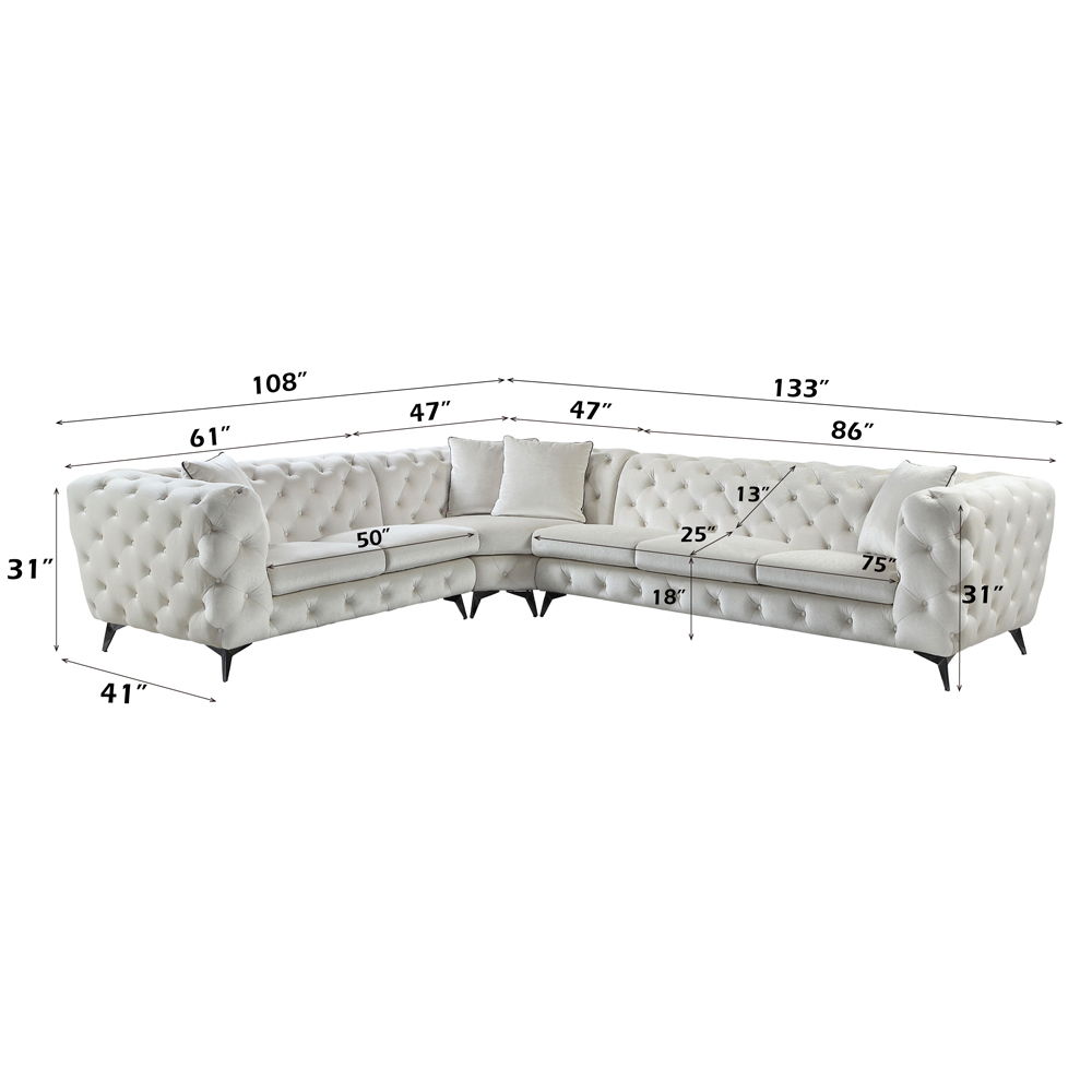 Atronia - Sectional Sofa With 4 Pillows - Beige Fabric, beige, view 8