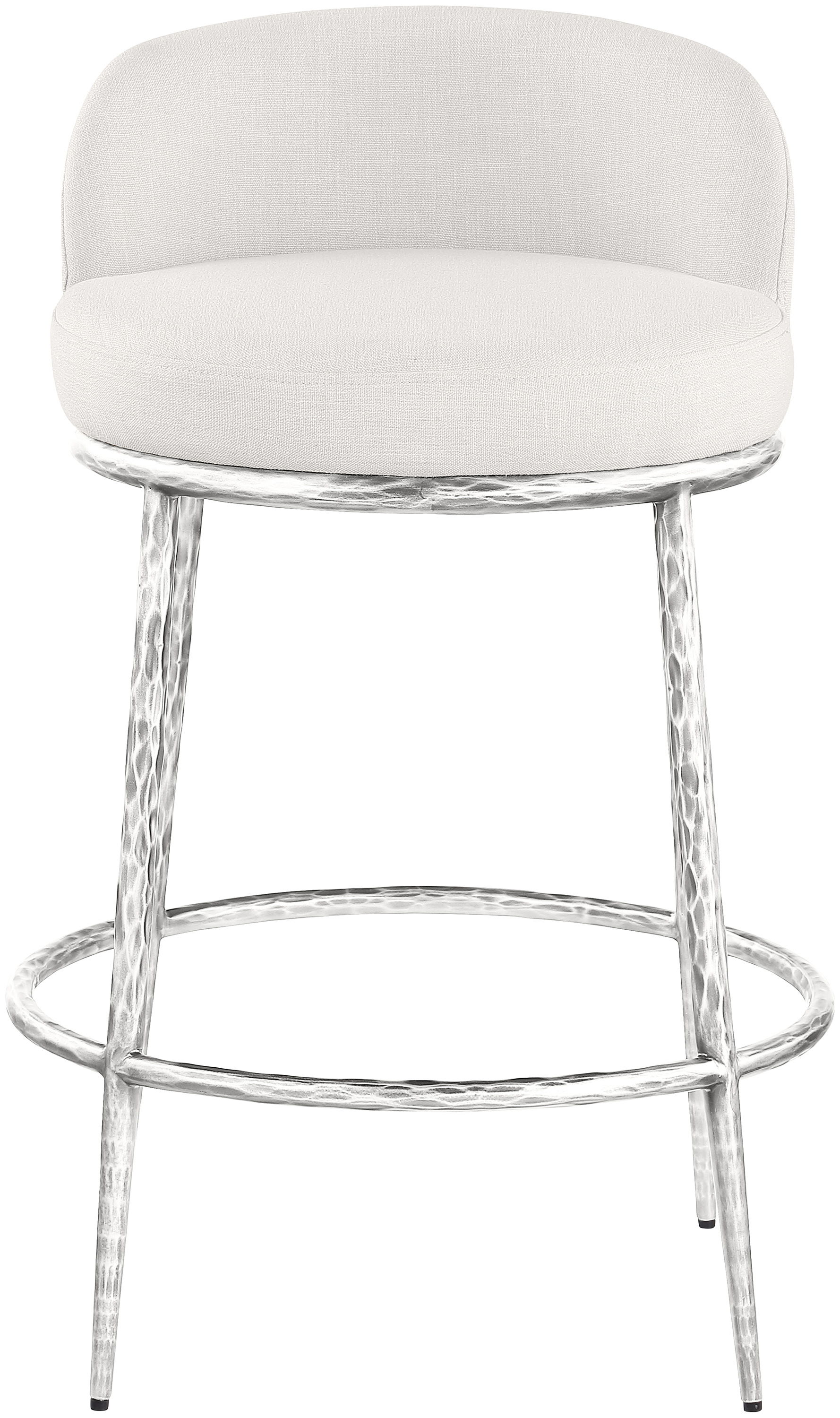 Ferro - Linen Textured Performance Fabric Upholstered Counter Stool - Cream / Brushed Silver