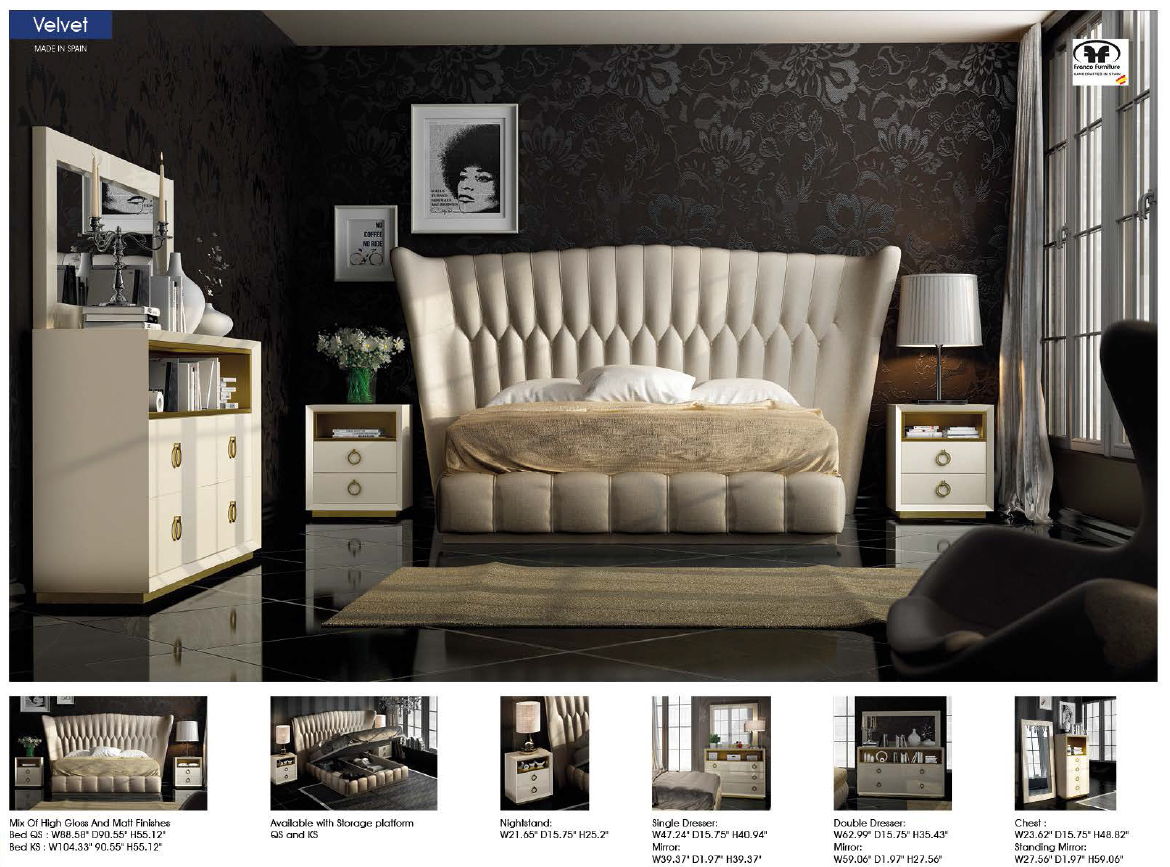 Velvet - King Size Bed - Beige