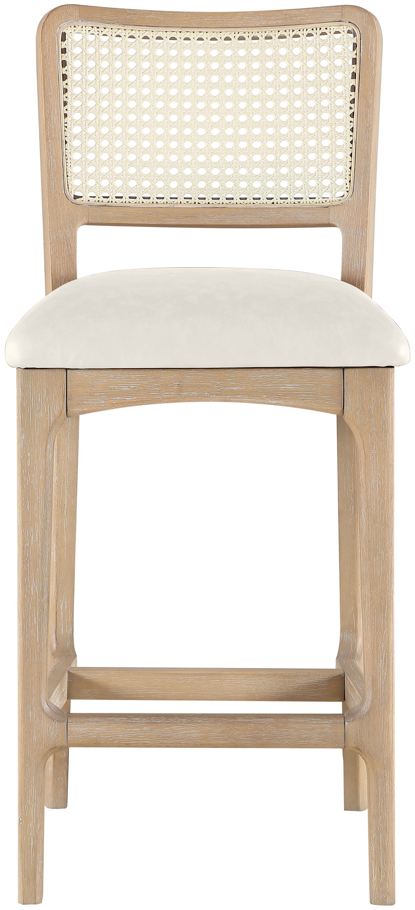 Atrium - Cane Back And Vegan Leather Upholstered Seat Counter Stool (Set of 2) - Cream / Brushed Natural
