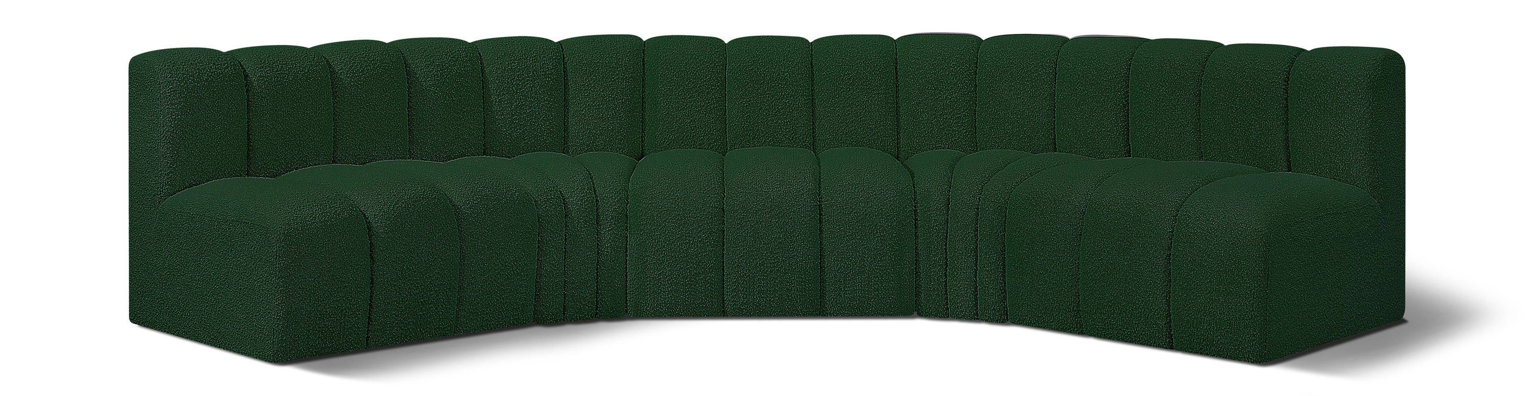 Arc - Boucle Fabric 5 Piece U-Shaped Modular Sofa - Green