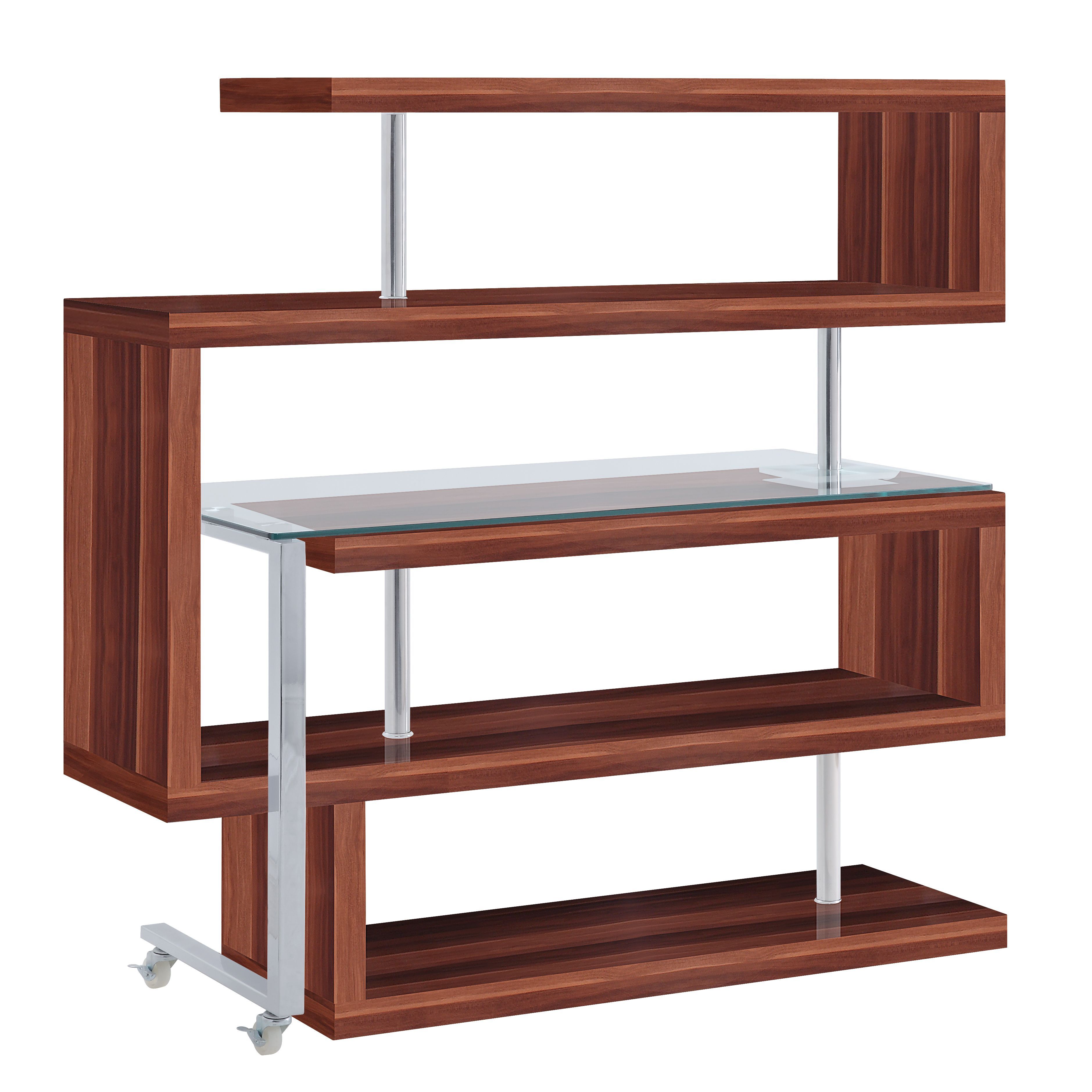 Buck II - Writing Desk With Bookshelf - Clear Glass, Chrome & Walnut High Gloss, dark brown, view 3