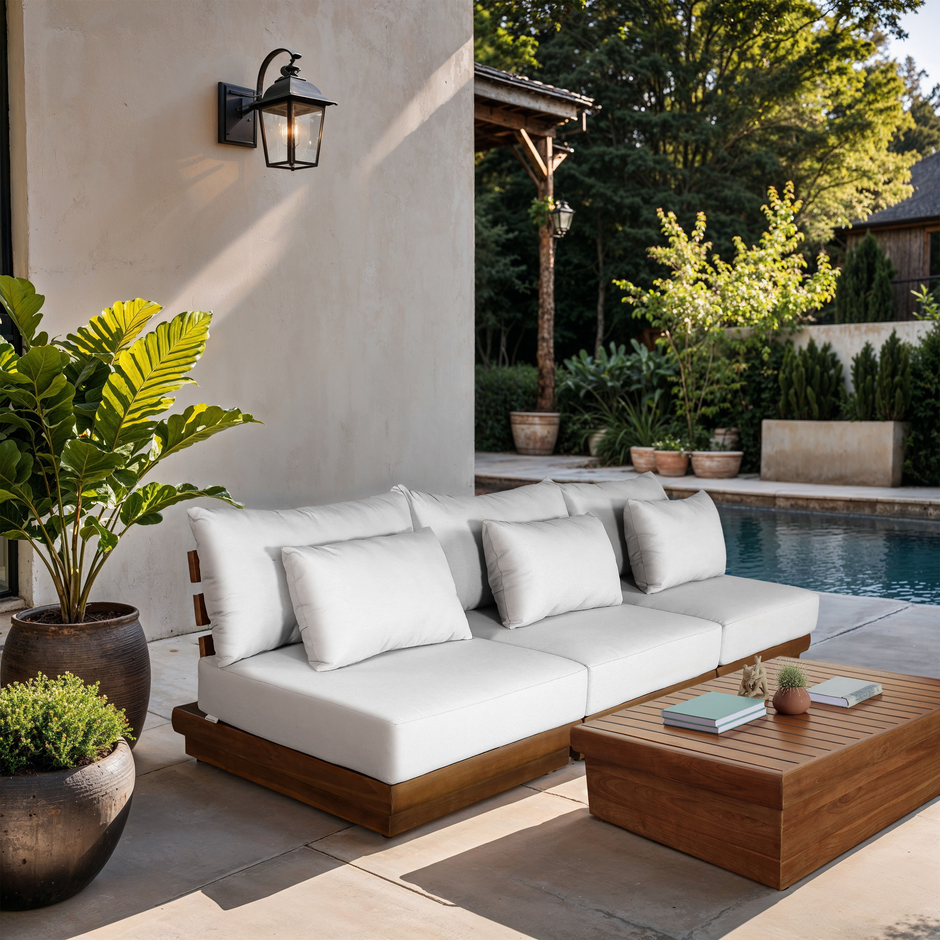 Mirella - 3 Piece Water Resistant Fabric 111" Upholstered Outdoor Patio Modular Sofa - Off-White