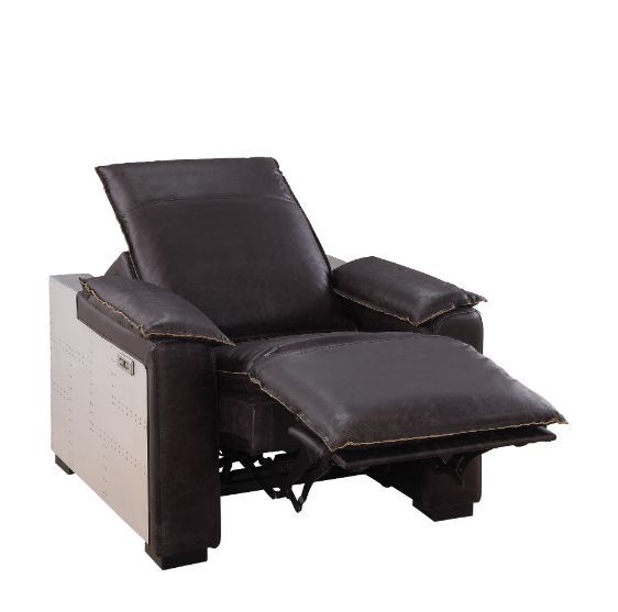 Misezon - Power Motion Recliner - Dark Top Grain Brown Leather & Aluminum, dark brown, view 5