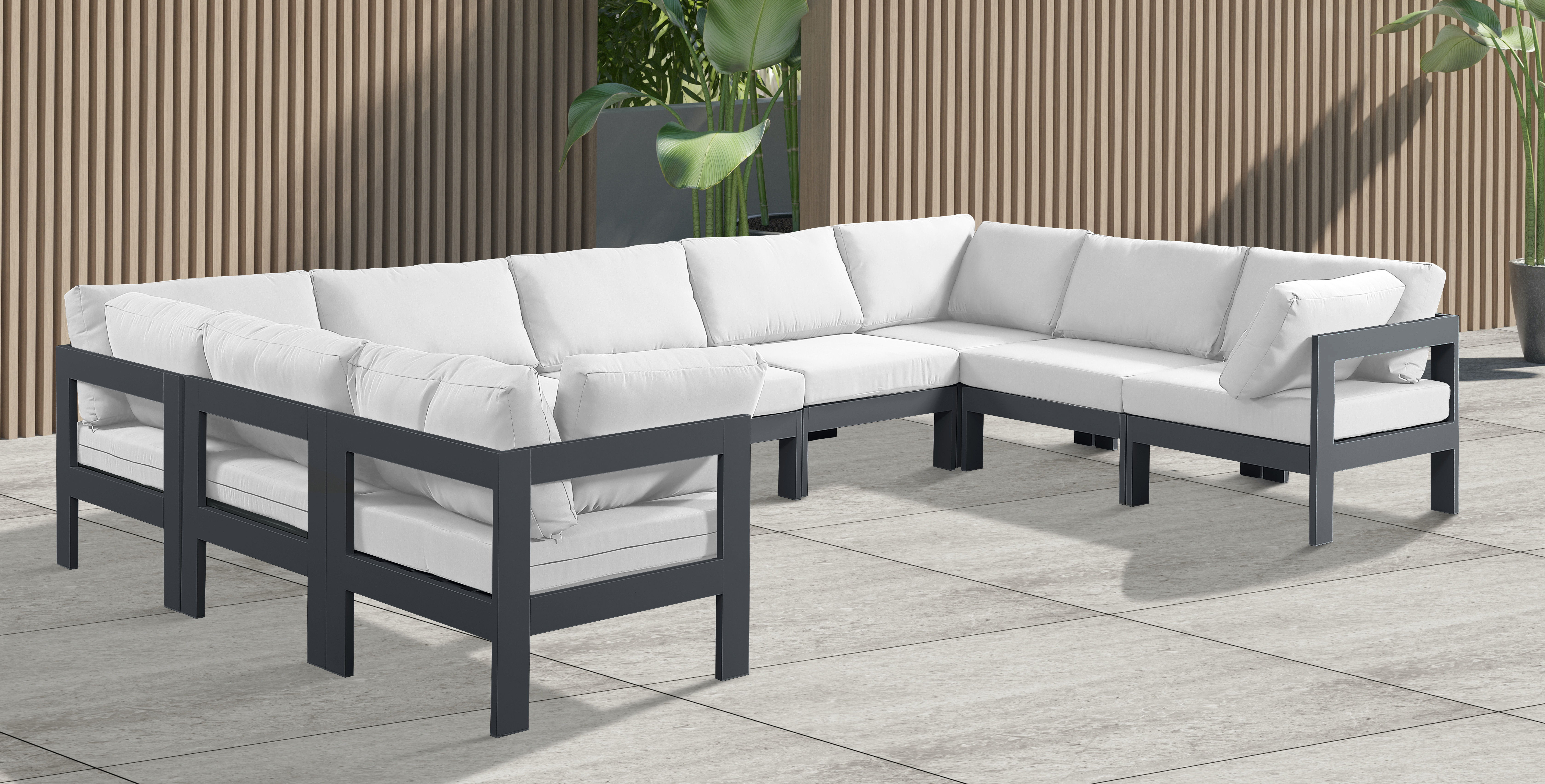 Nizuc - Outdoor Patio 9 Piece Modular Sectional With Gray Frame - White