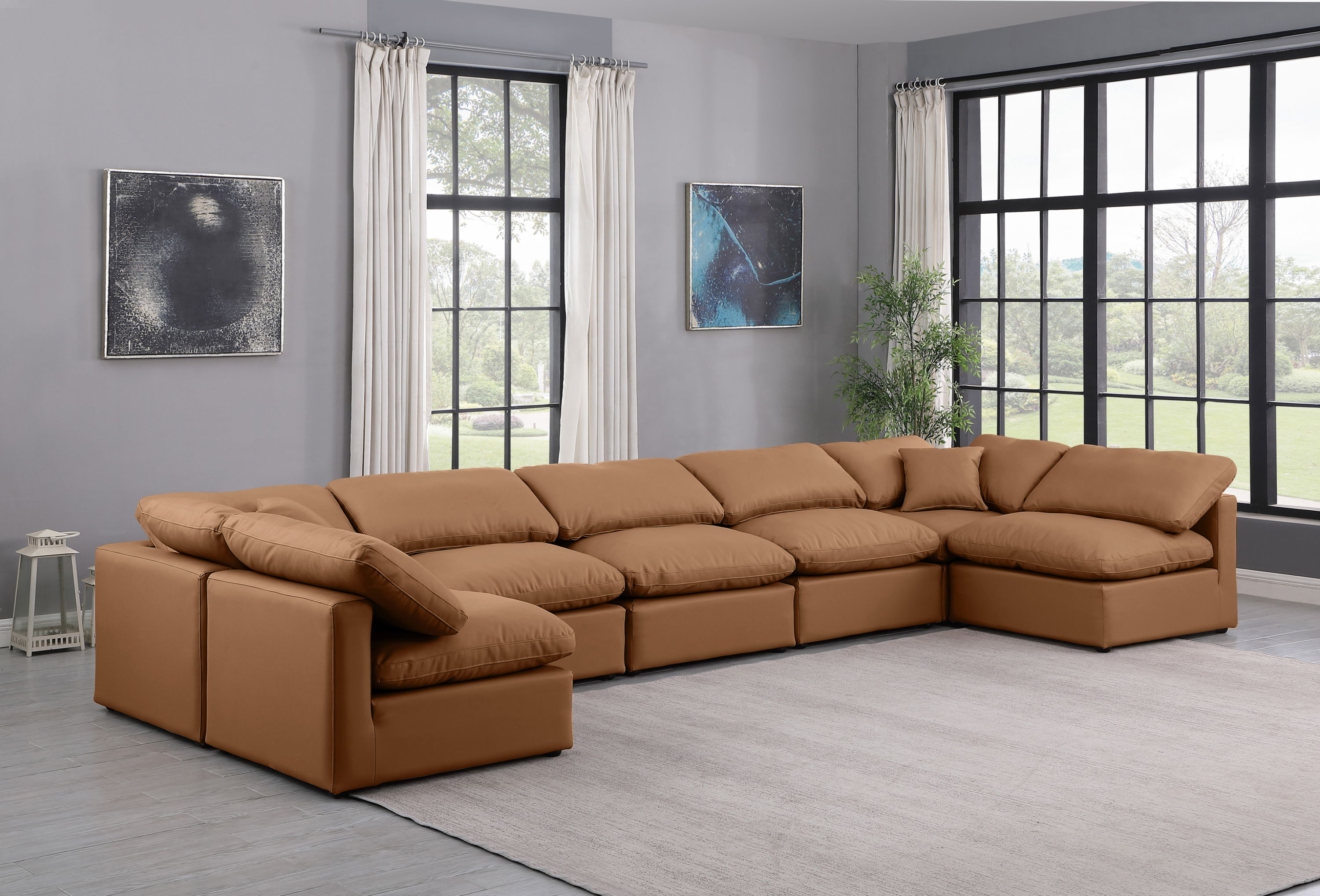 Indulge - Faux Leather 7 Piece Modular U-Shaped Sectional - Cognac