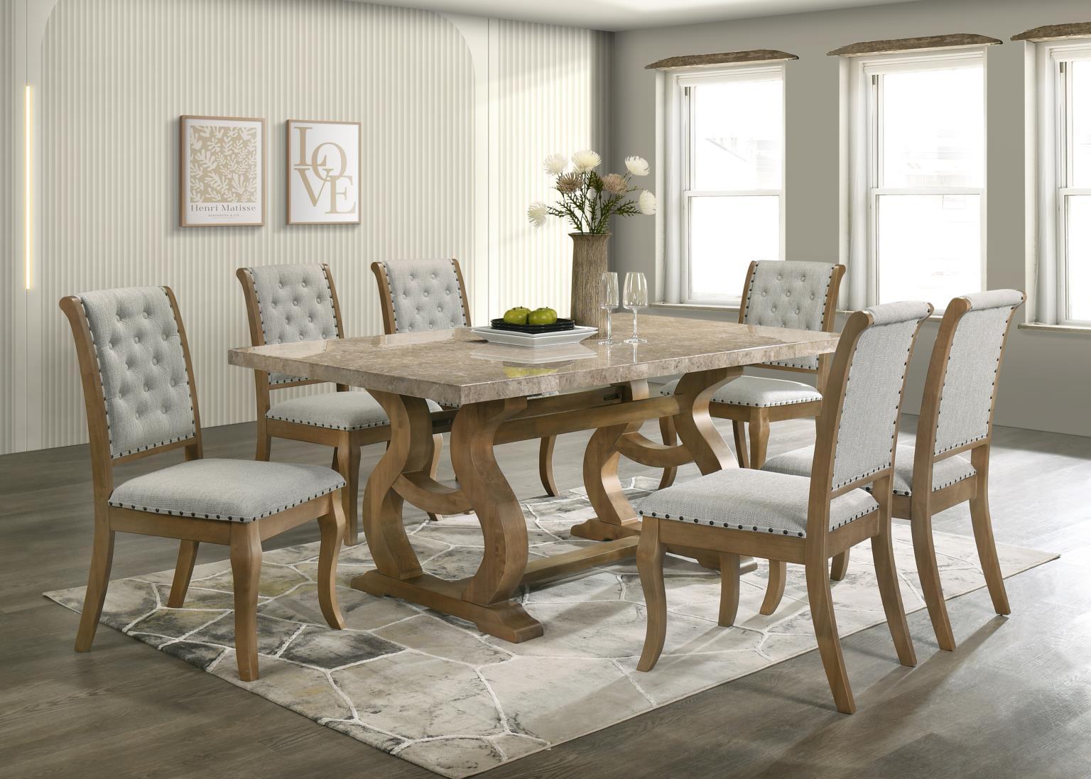 D072 - 7 Piece Dining Room Set (Dining Table, 6 Side Chairs) - Light Brown