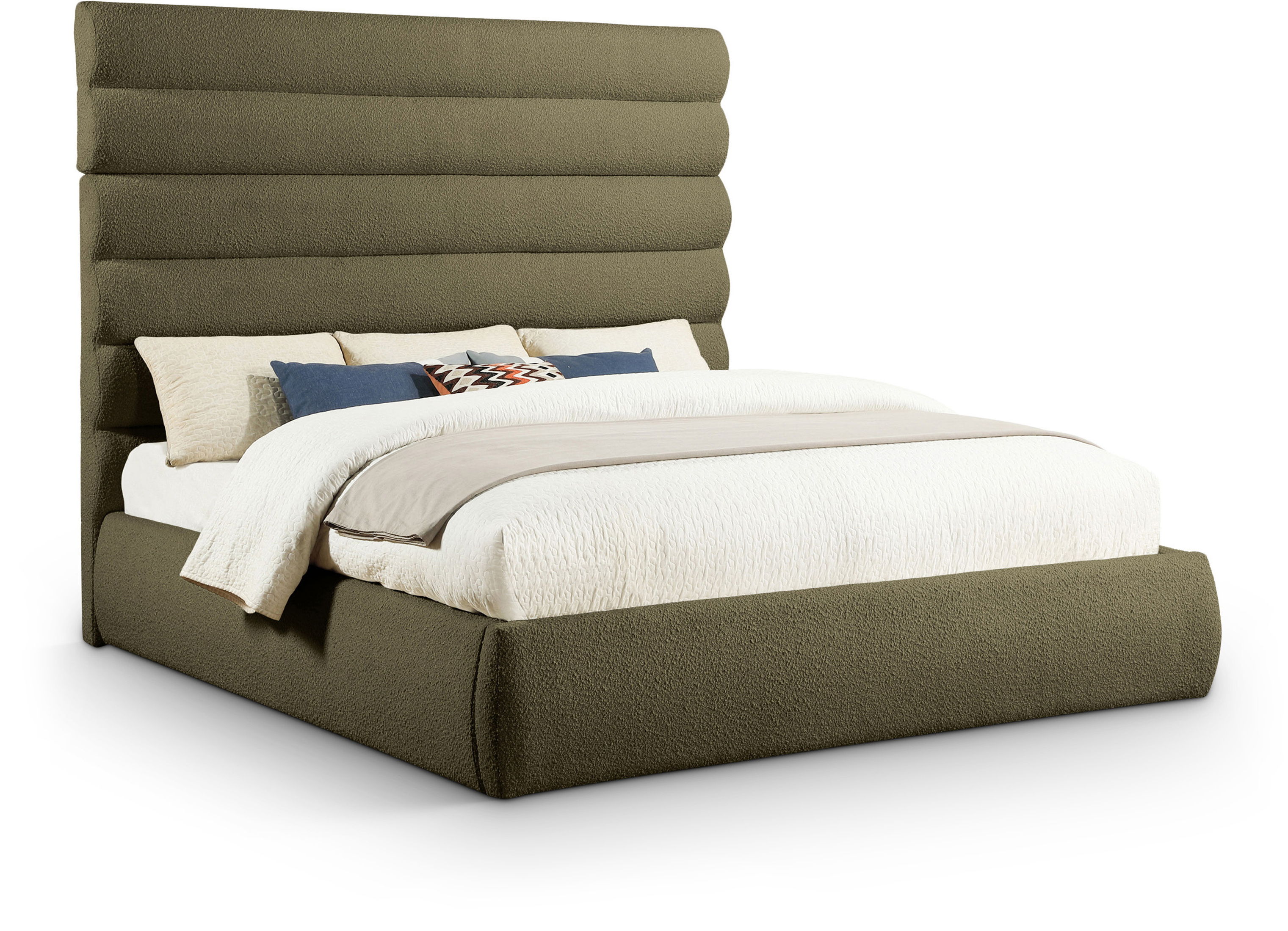 Adam - Boucle Fabric King Bed With 70.5" Headboard - Olive