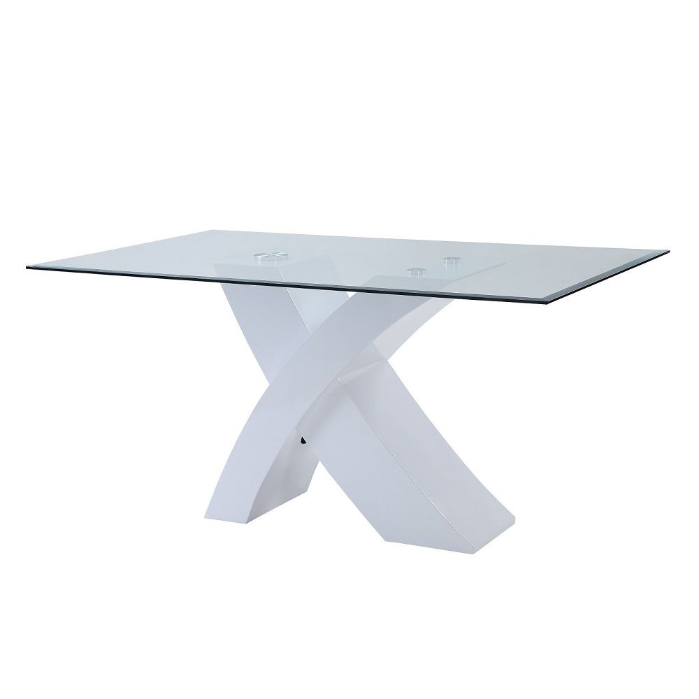 Pervis - Dining Table - Clear Glass Top & White High Gloss, white, view 2