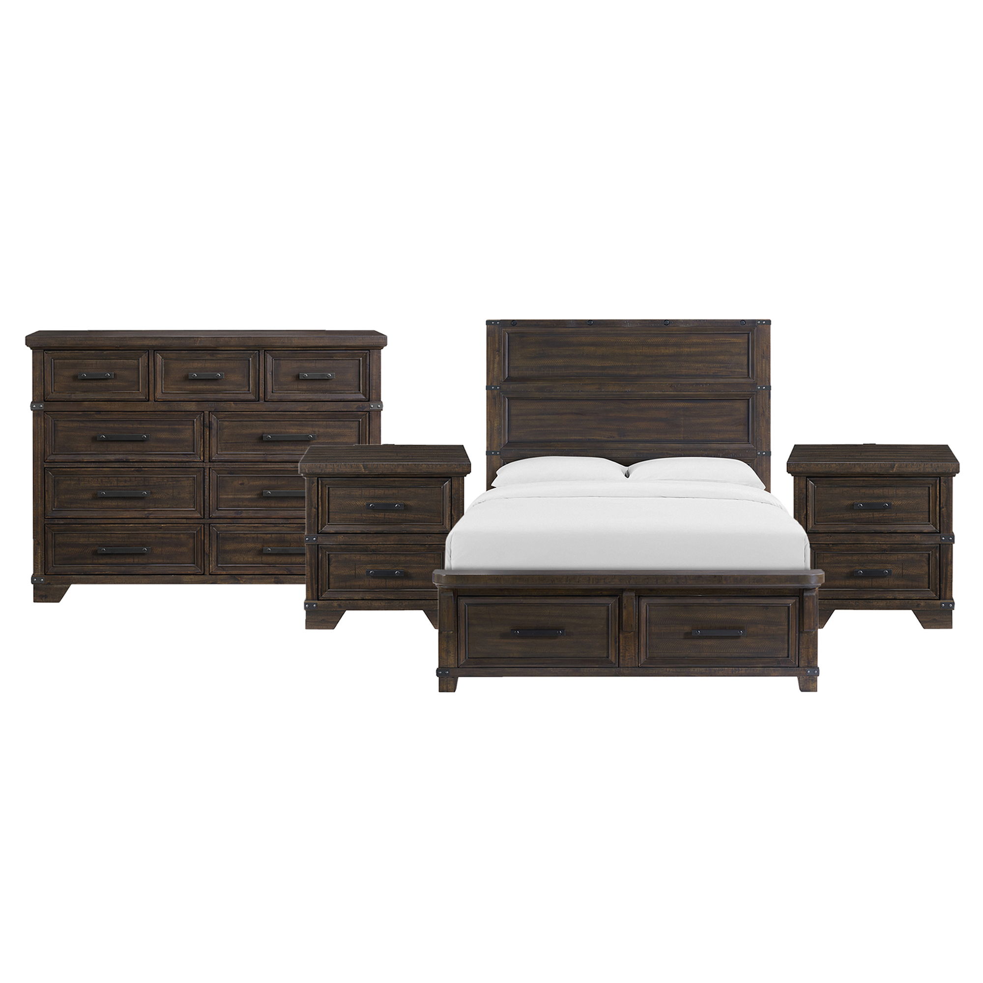 Queen · 4 Pc · Bedroom Set With 2 Nightstands & Dresser