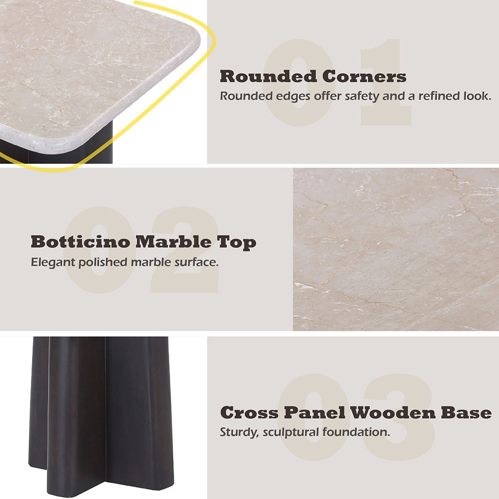 Jacory - End Table With Bottocino Marble Top - Beige / Espresso, beige