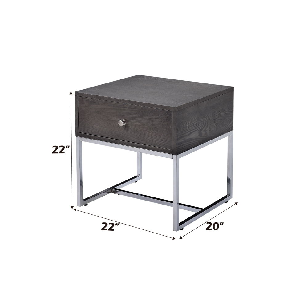 Iban - End Table - Gray Oak & Chrome, dark gray, view 6