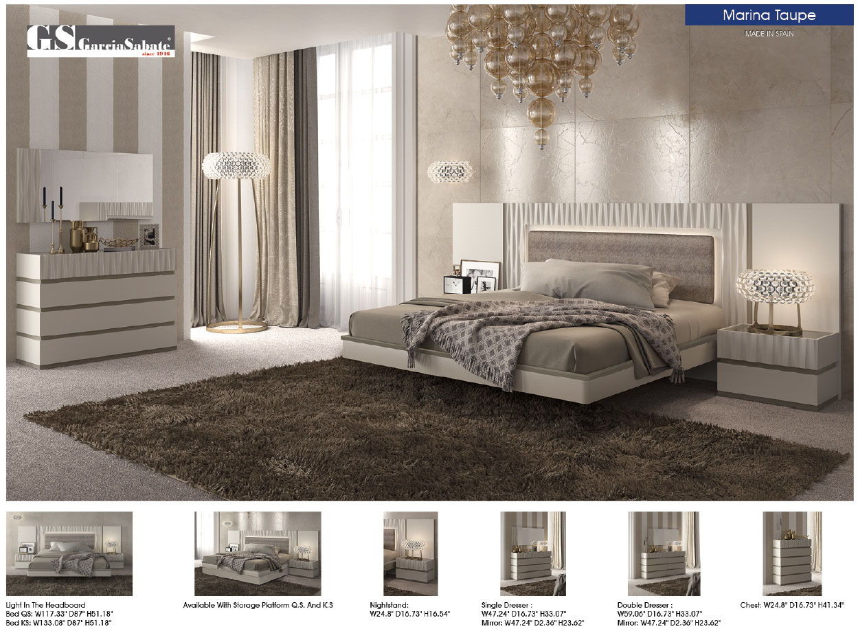 Marina - King Size Bed - Taupe