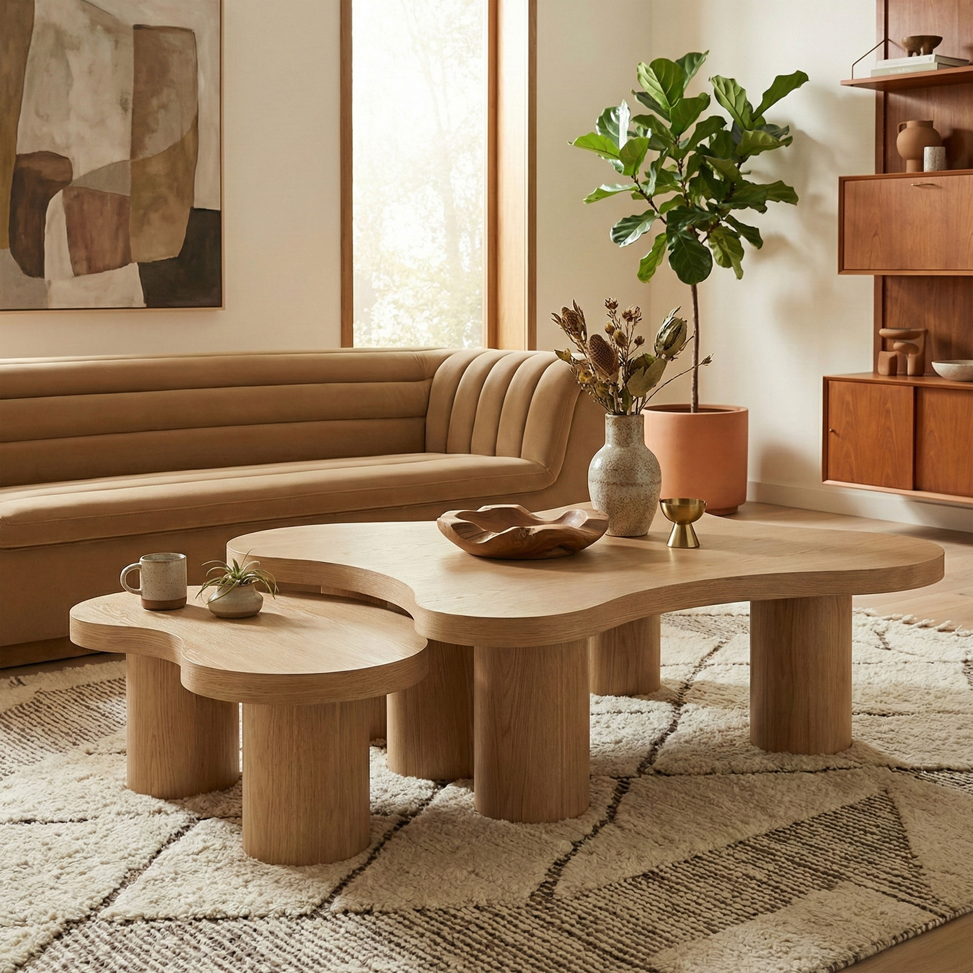 Cove - Oak Veneer And Solid Wood 2 Piece Coffee Table - Natural