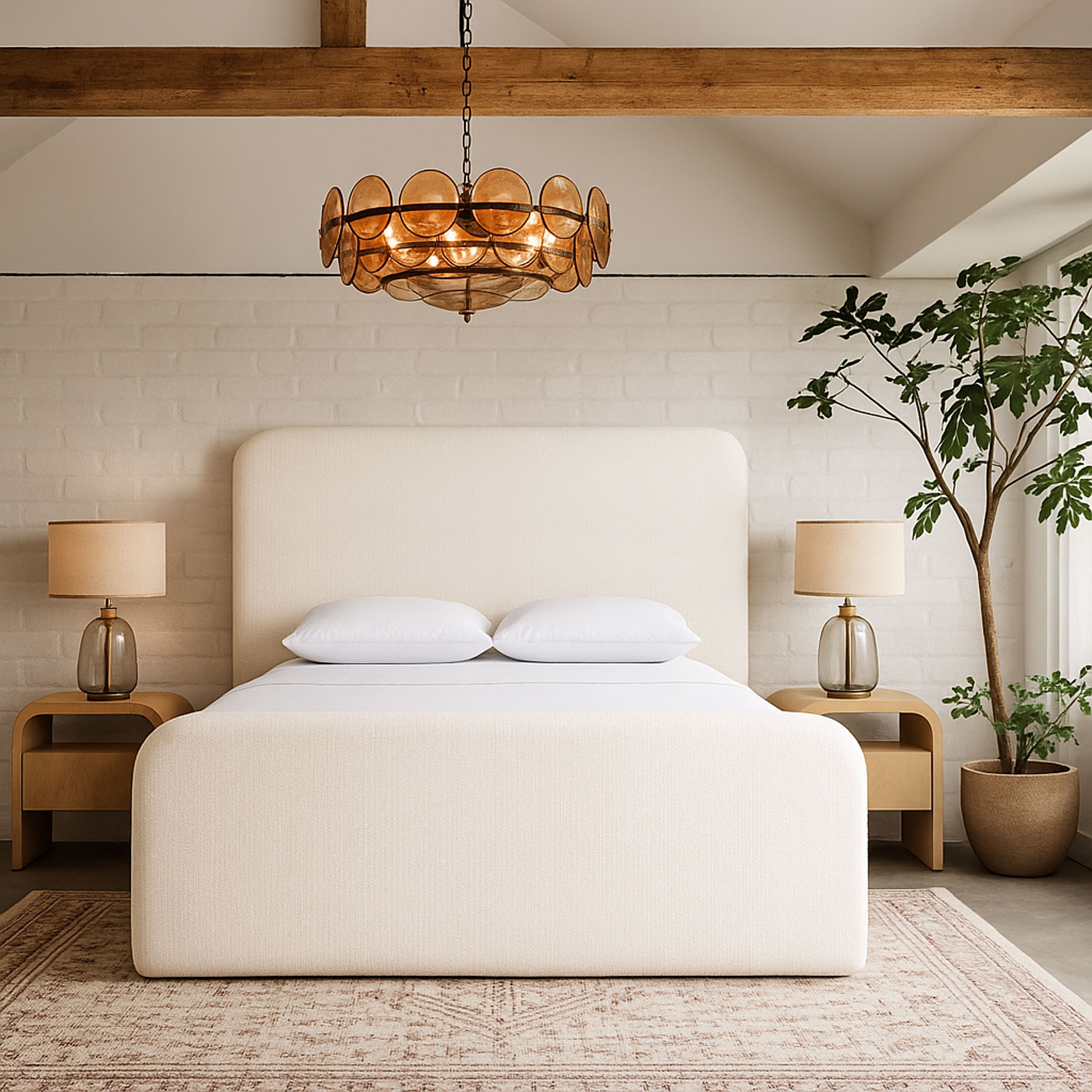 Fira - Linen Textured Fabric Upholstered King Bed - Cream