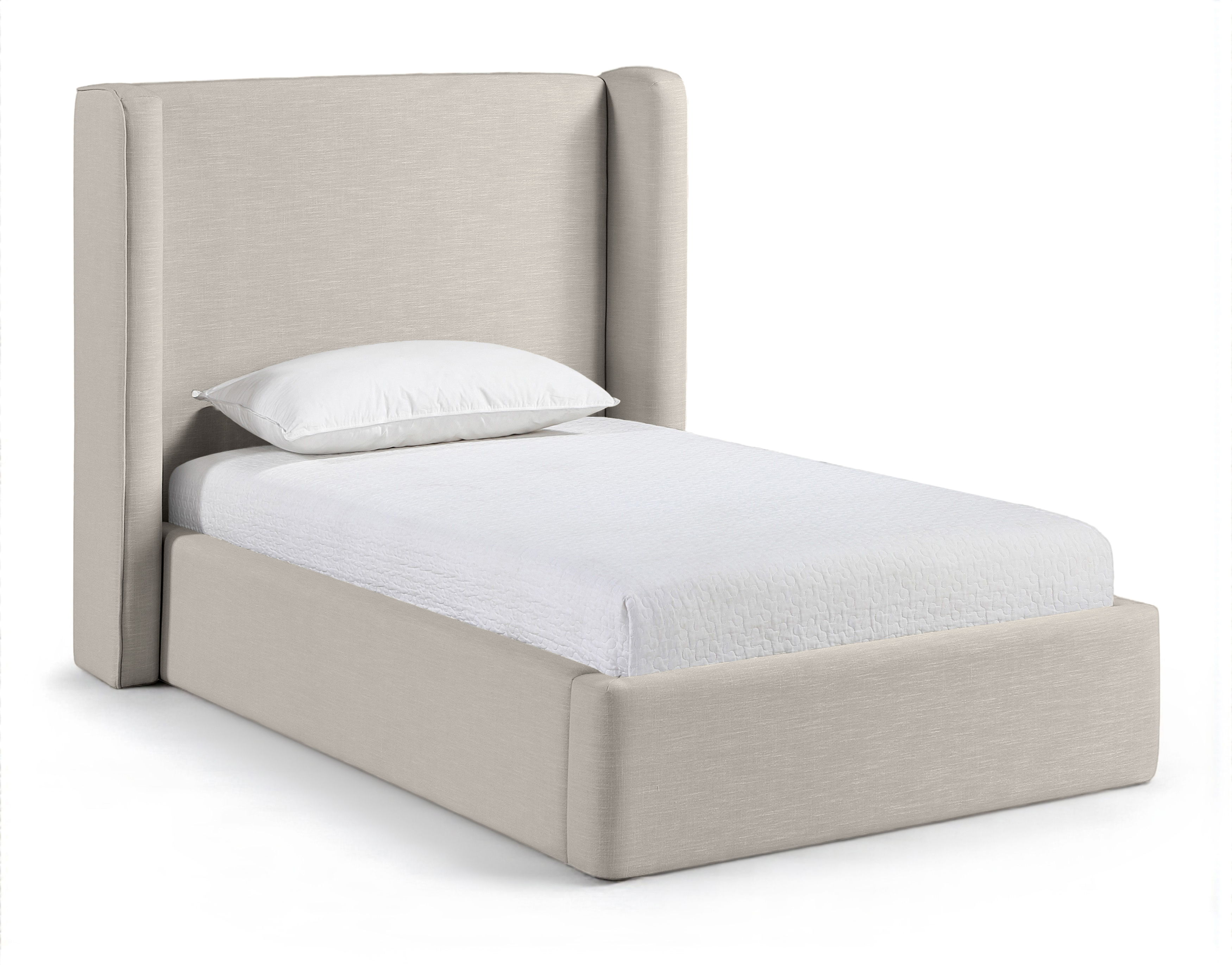 Kendall - Linen Textured Fabric Upholstered Twin Bed - Beige