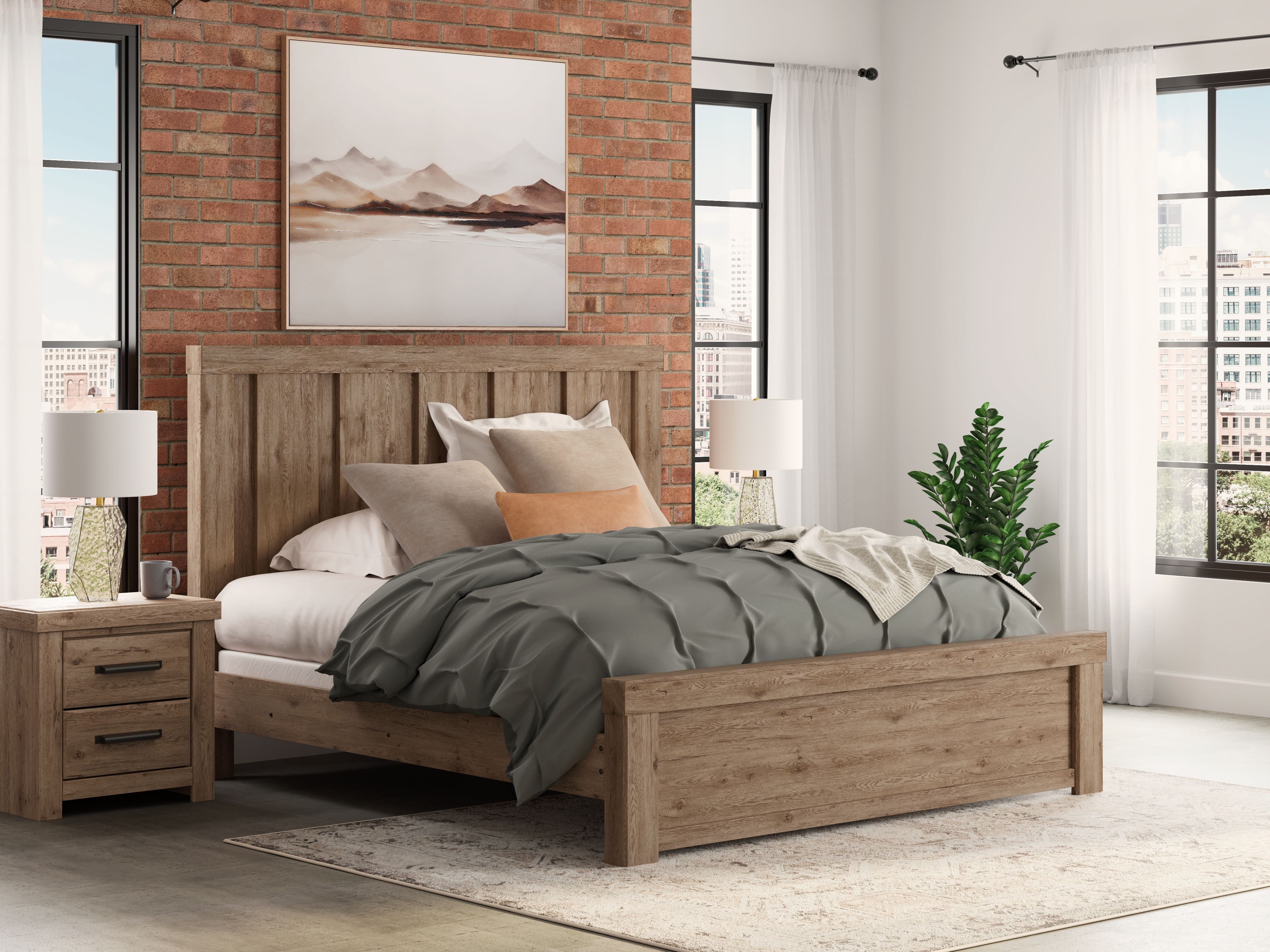Oliandon - King Panel Bed - Light Brown