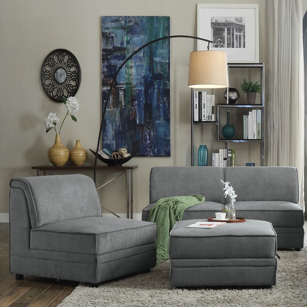 Bois - Modular Armless Chair - Gray Velvet, dark gray