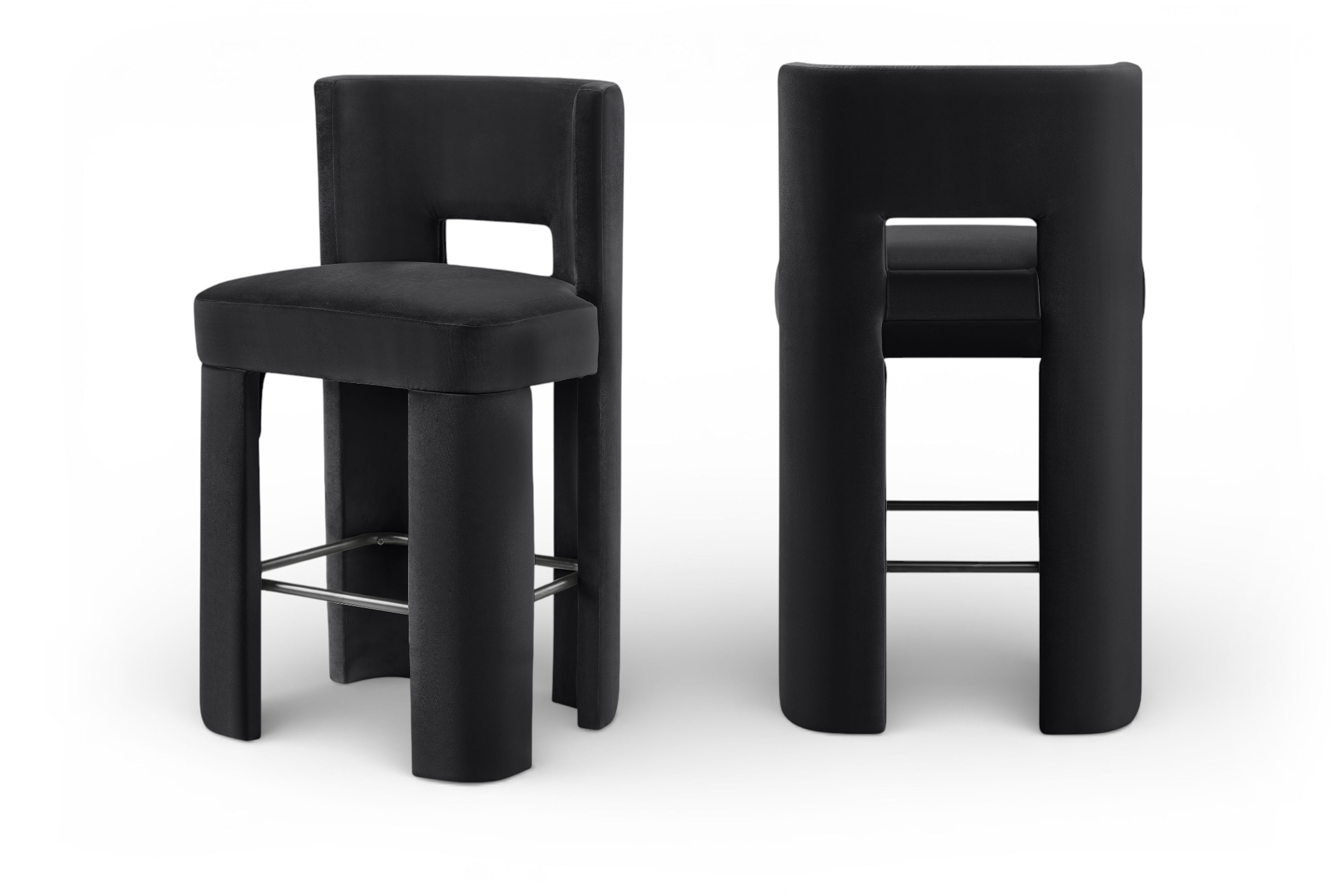 Zuno - Velvet Performance Fabric Upholstered Bar Stool (Set of 2) - Black