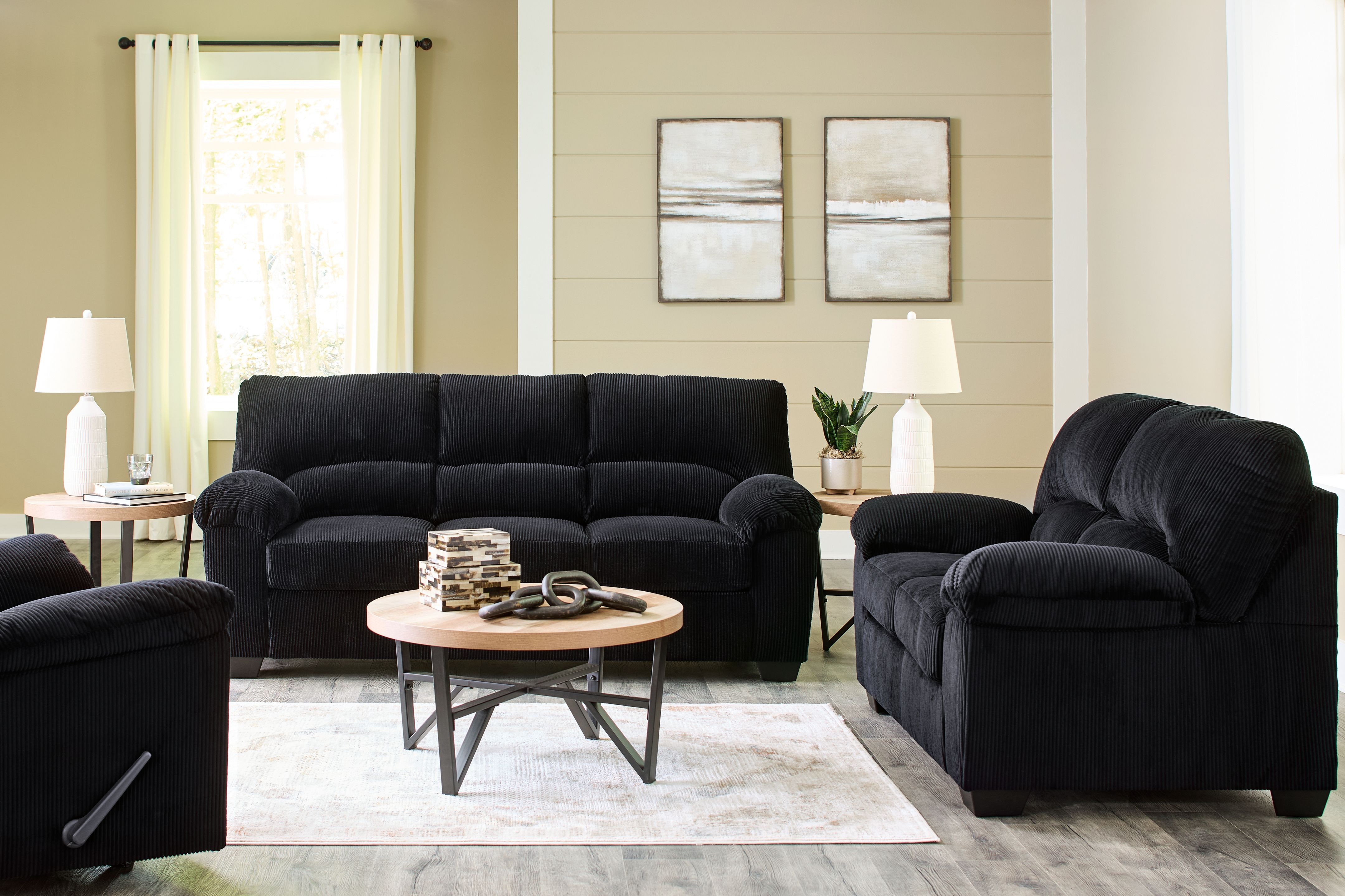 SimpleJoy - 3 Pc. - Sofa, Loveseat, Rocker Recliner - Onyx