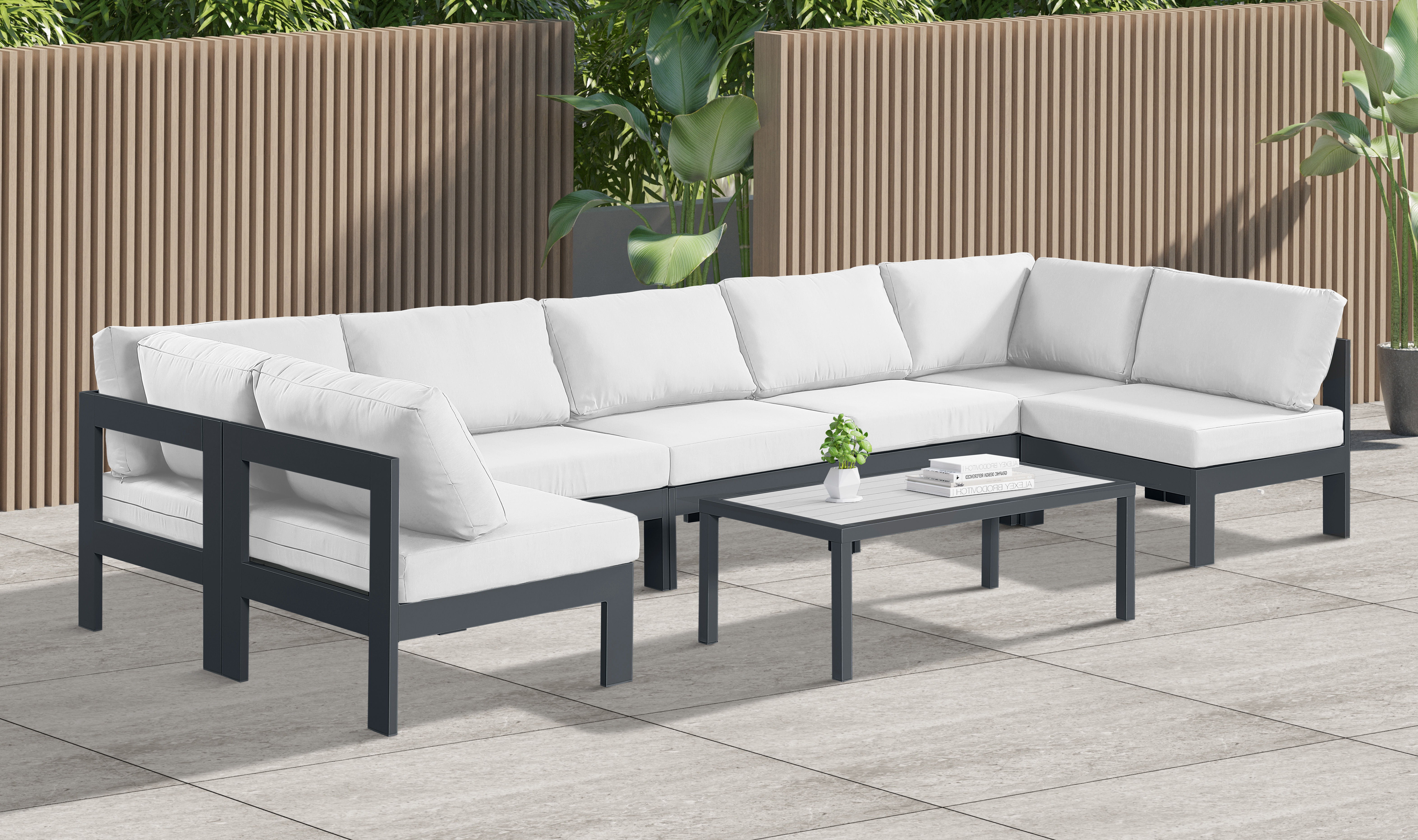 Nizuc - Outdoor Patio 7 Piece Modular Sectional With Gray Frame - White