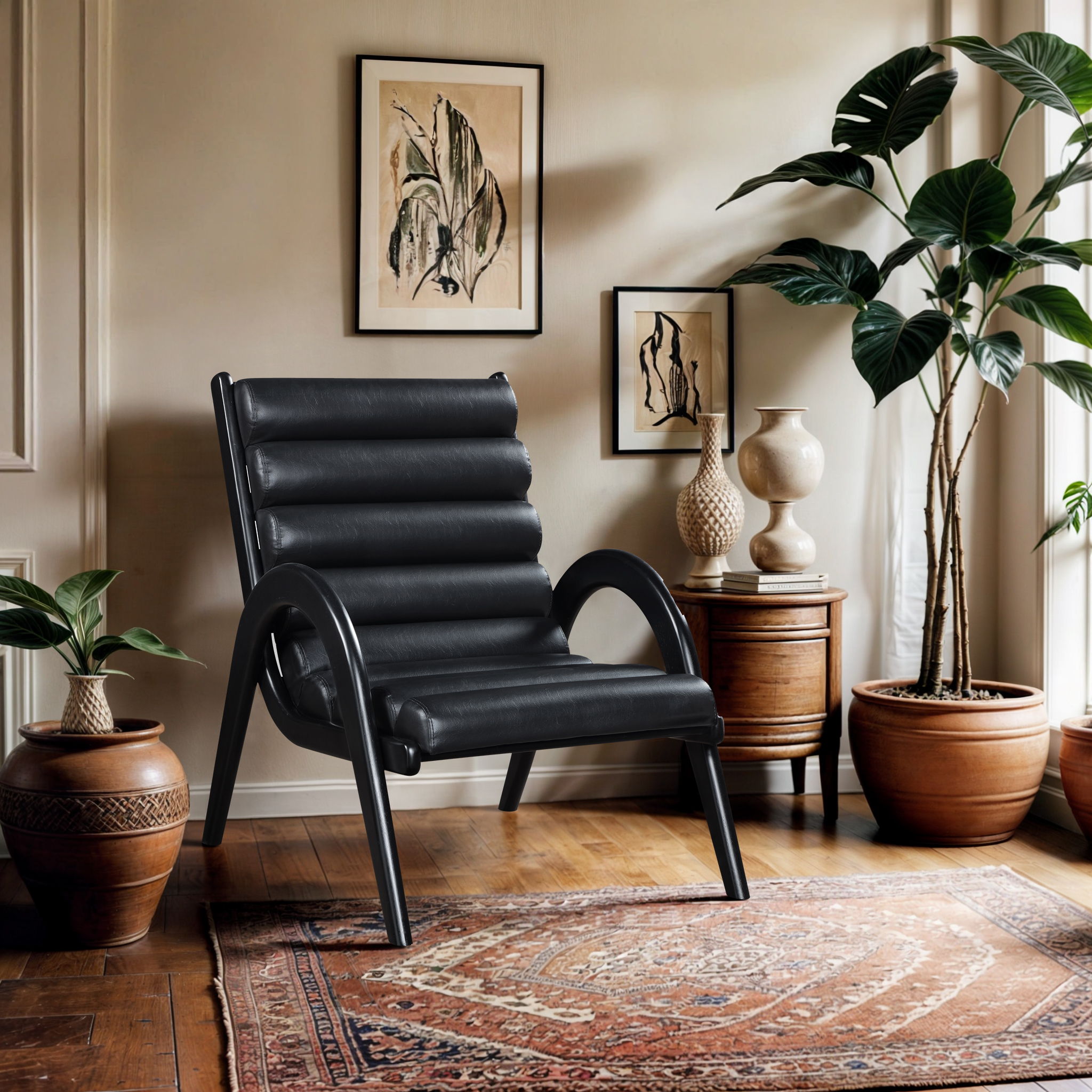 Randal - Vegan Leather Upholstered Accent Chair - Black