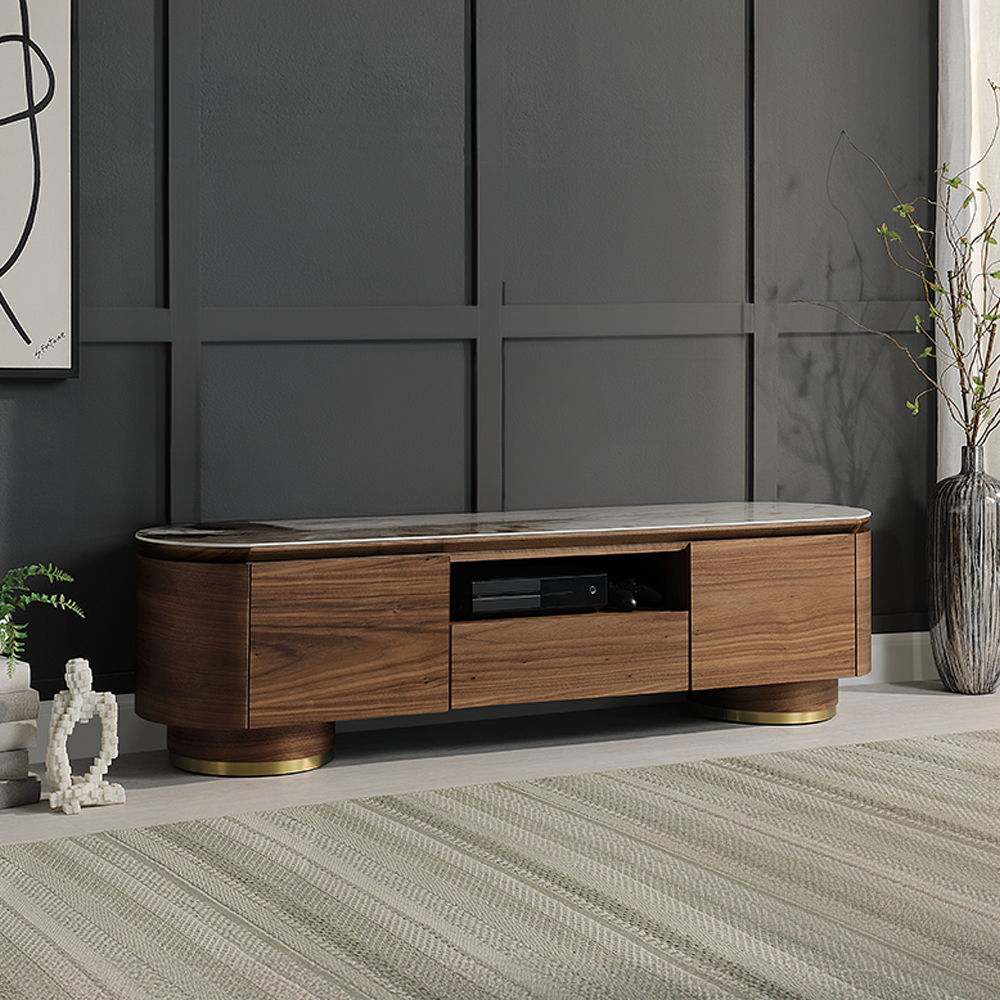 Willene - TV Stand With Ceramic Top - Ceramic Top & Walnut, dark brown, view 8