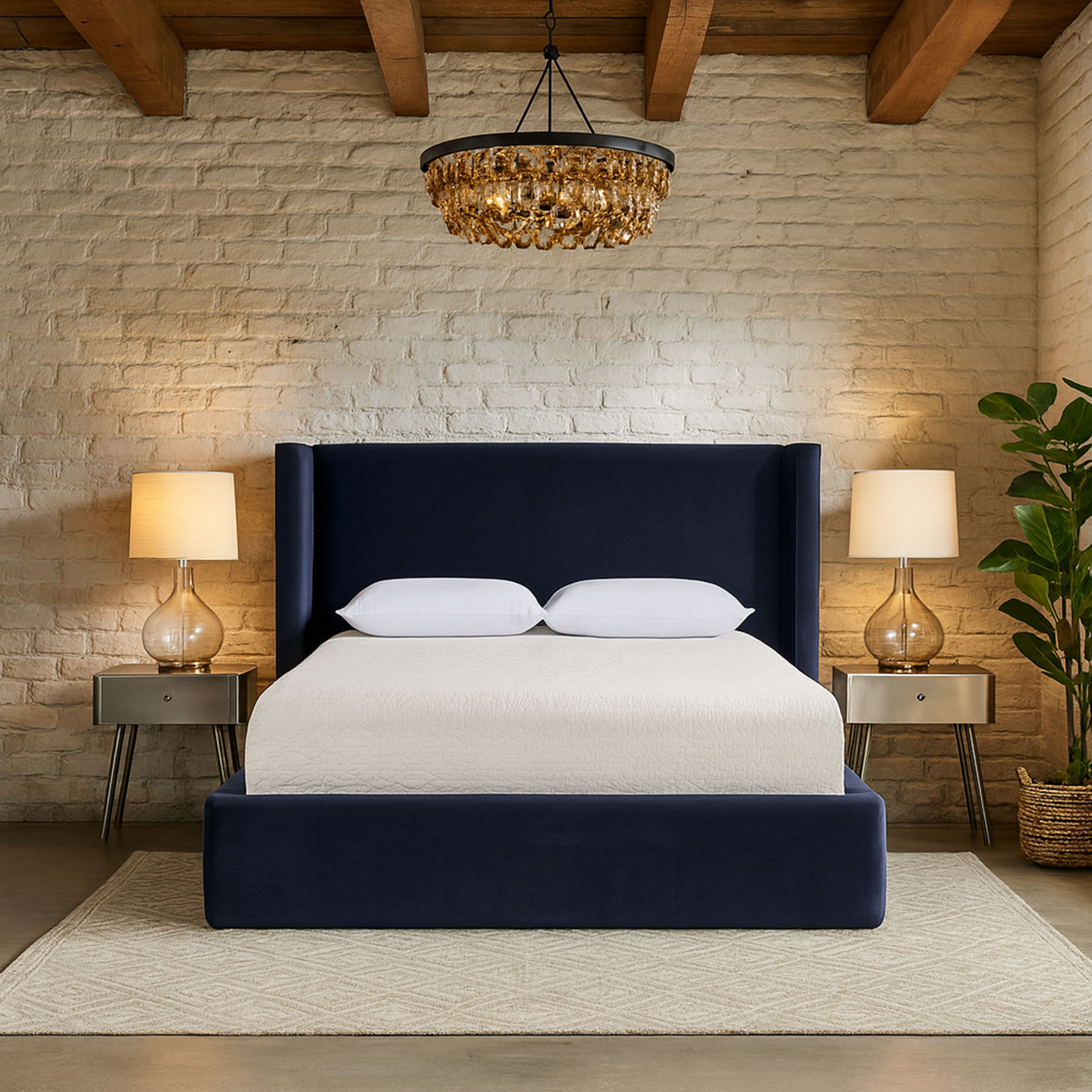 Kendall - Velvet Upholstered Queen Bed - Navy