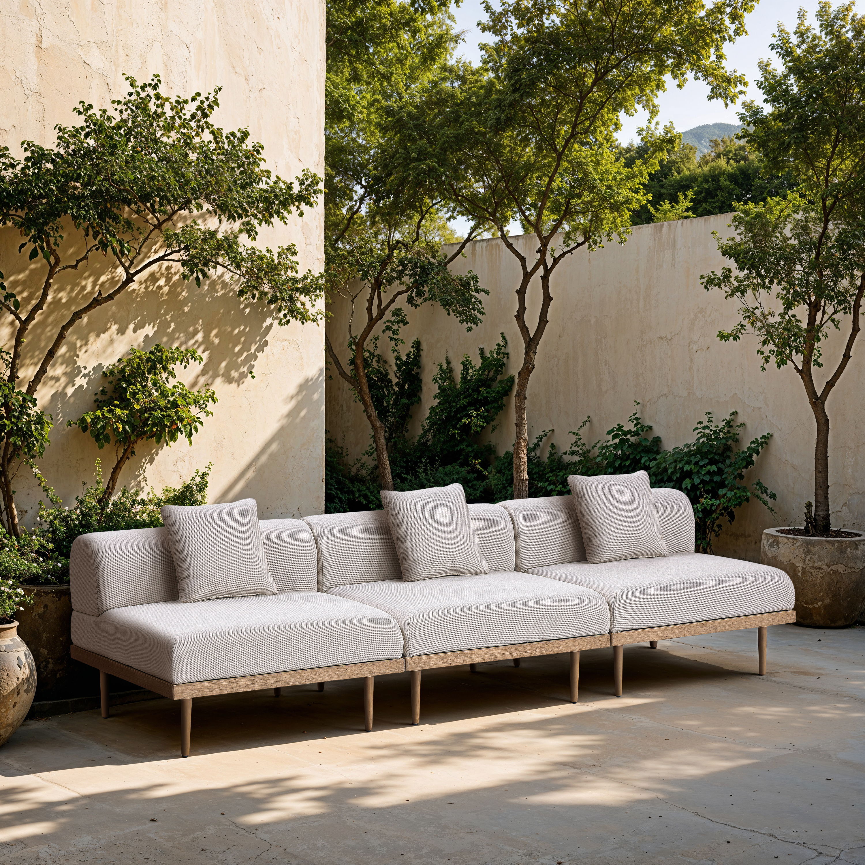 Laguna - 3 Piece Resilient Water Resistant Fabric 106.5" Outdoor Patio Modular Sofa - Beige