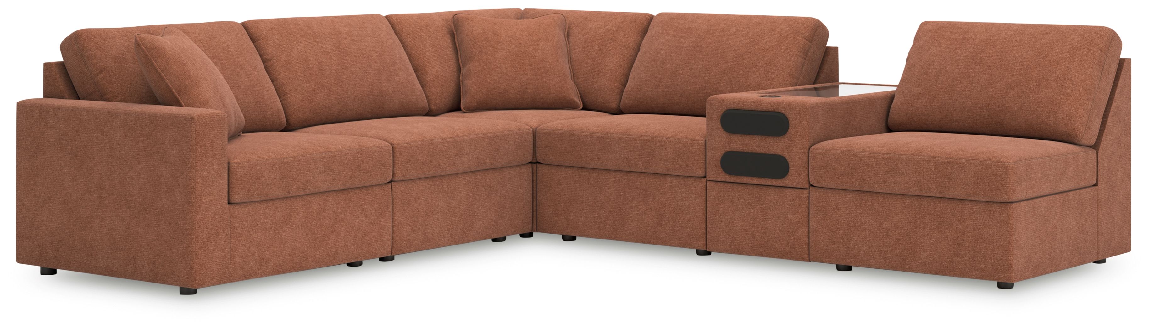 6 Pc · Sectional With Audio System Console and 3 Armless Chairs