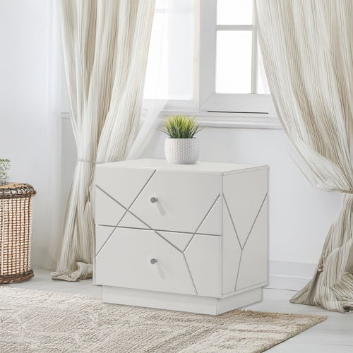 Esther - Nightstand - White / Silver, white