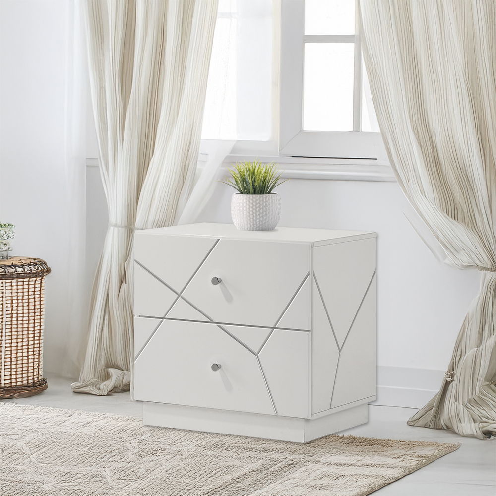 Esther - Nightstand - White / Silver, white