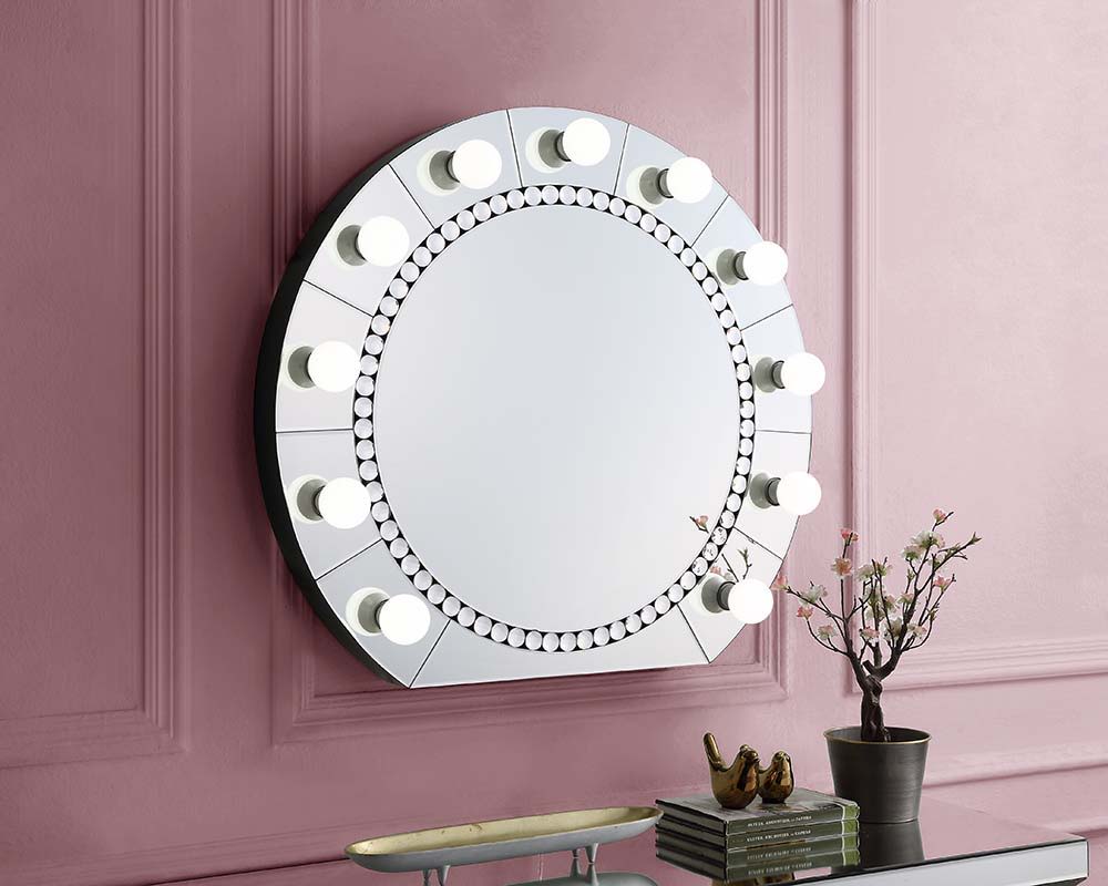 Farai - 29" Accent Mirror - Mirrored & Faux Crystal Diamonds, silver