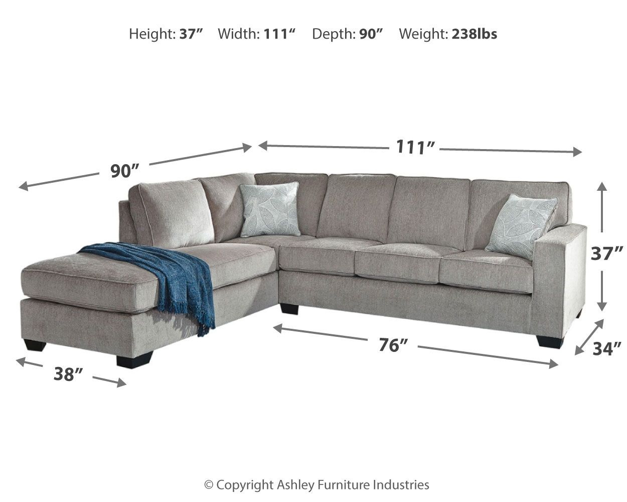 Ashley Furniture Altari - Left Arm Facing Corner Chaise 2 Pc Sectional - Alloy - Image 7